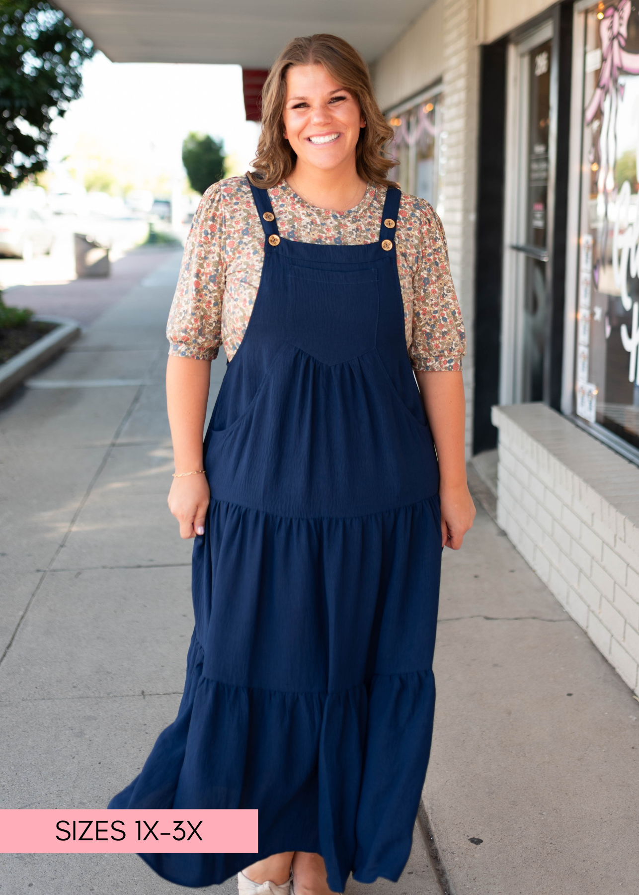 Everlee Navy Tiered Overall Dress