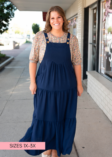 Everlee Navy Tiered Overall Dress