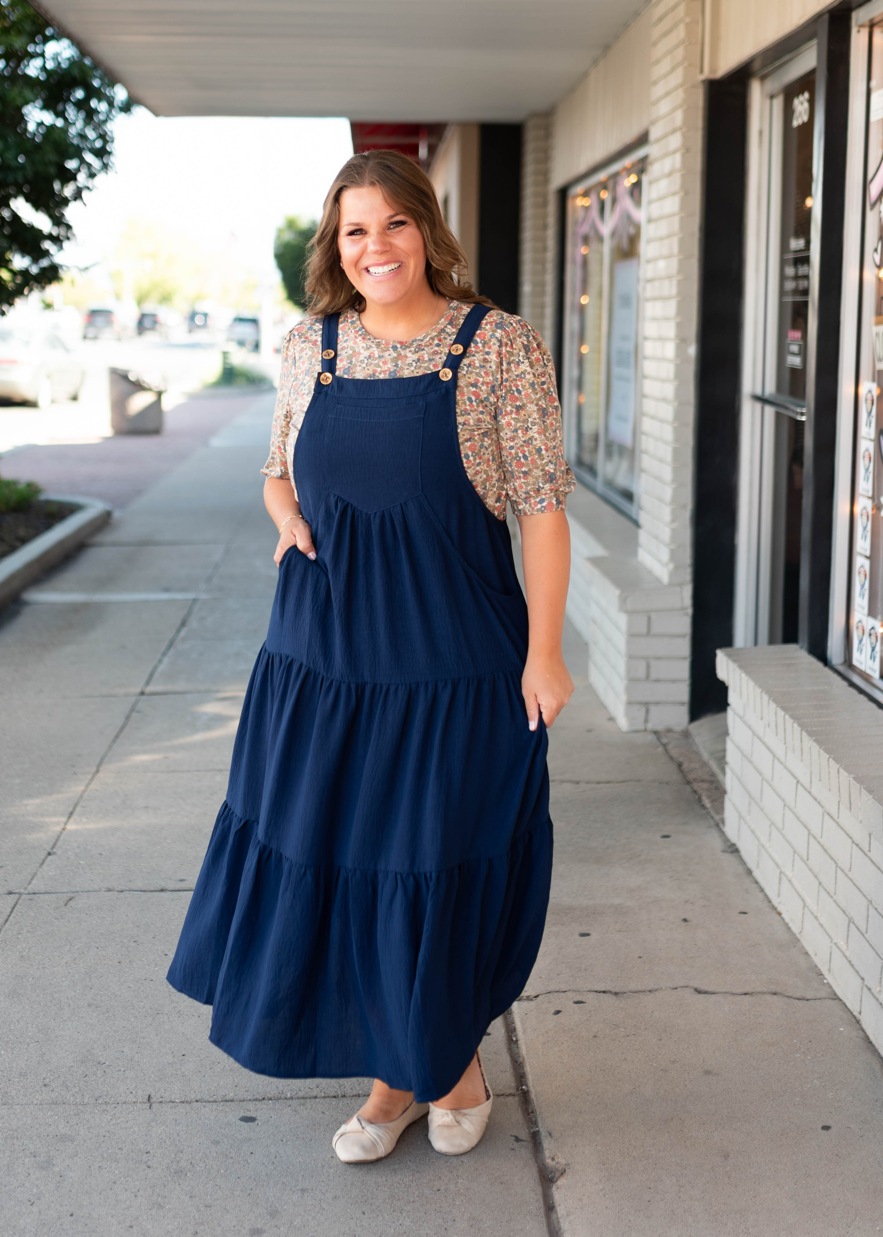 Everlee Navy Tiered Overall Dress