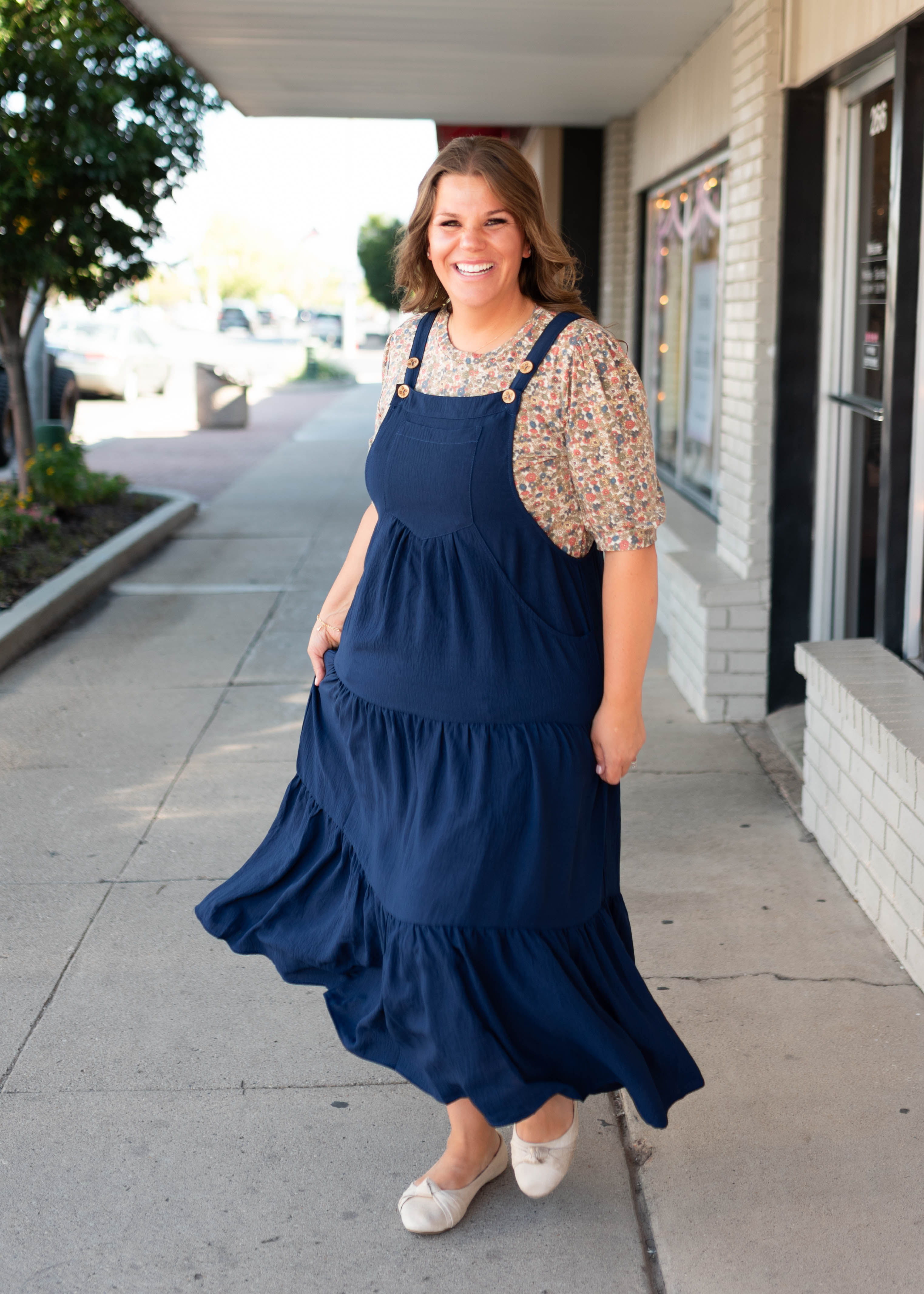 Everlee Navy Tiered Overall Dress