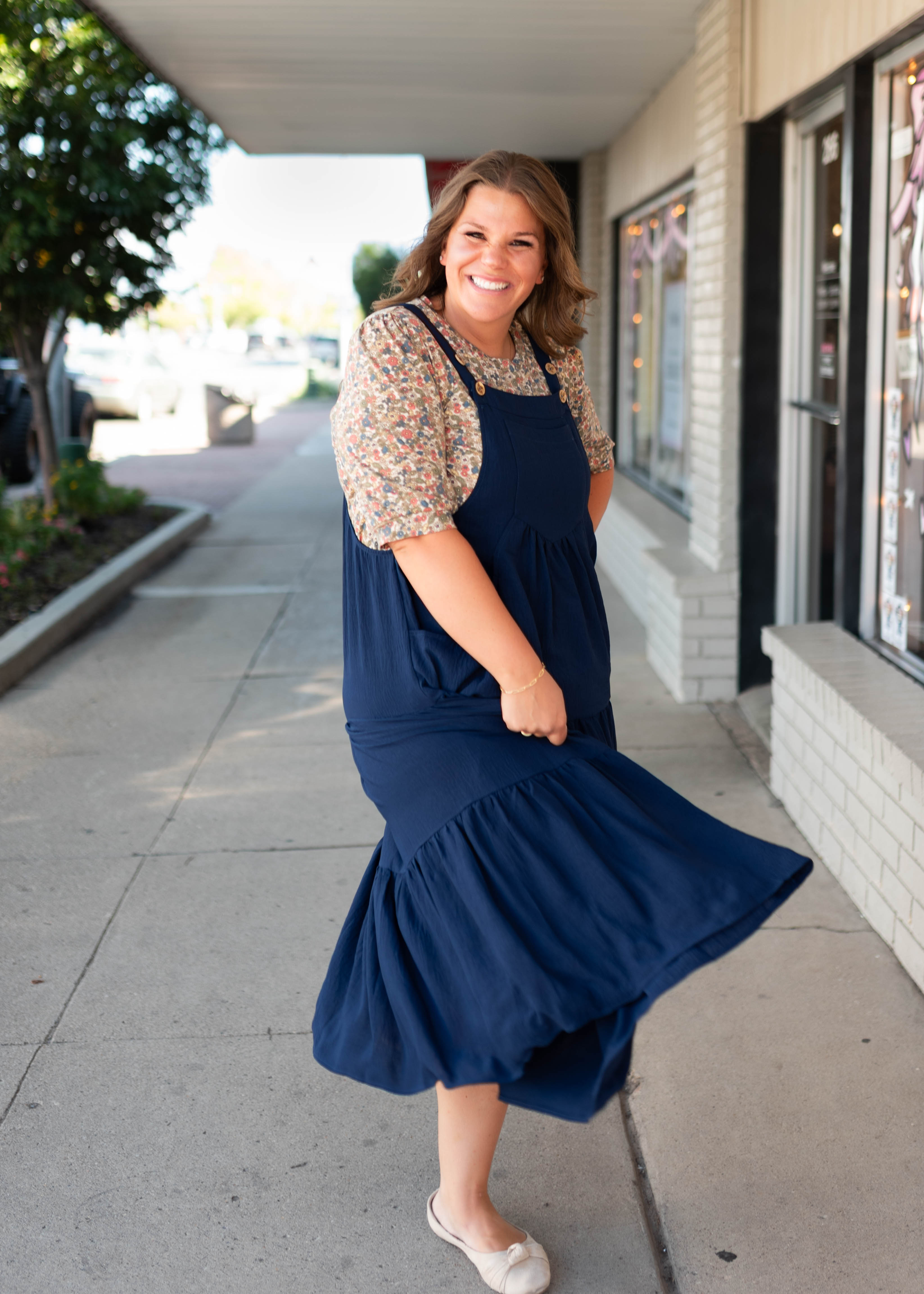 Everlee Navy Tiered Overall Dress