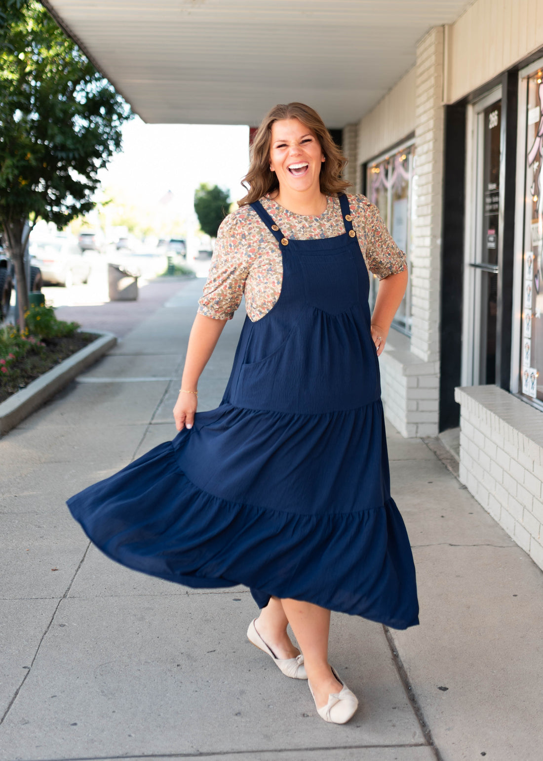 Everlee Navy Tiered Overall Dress
