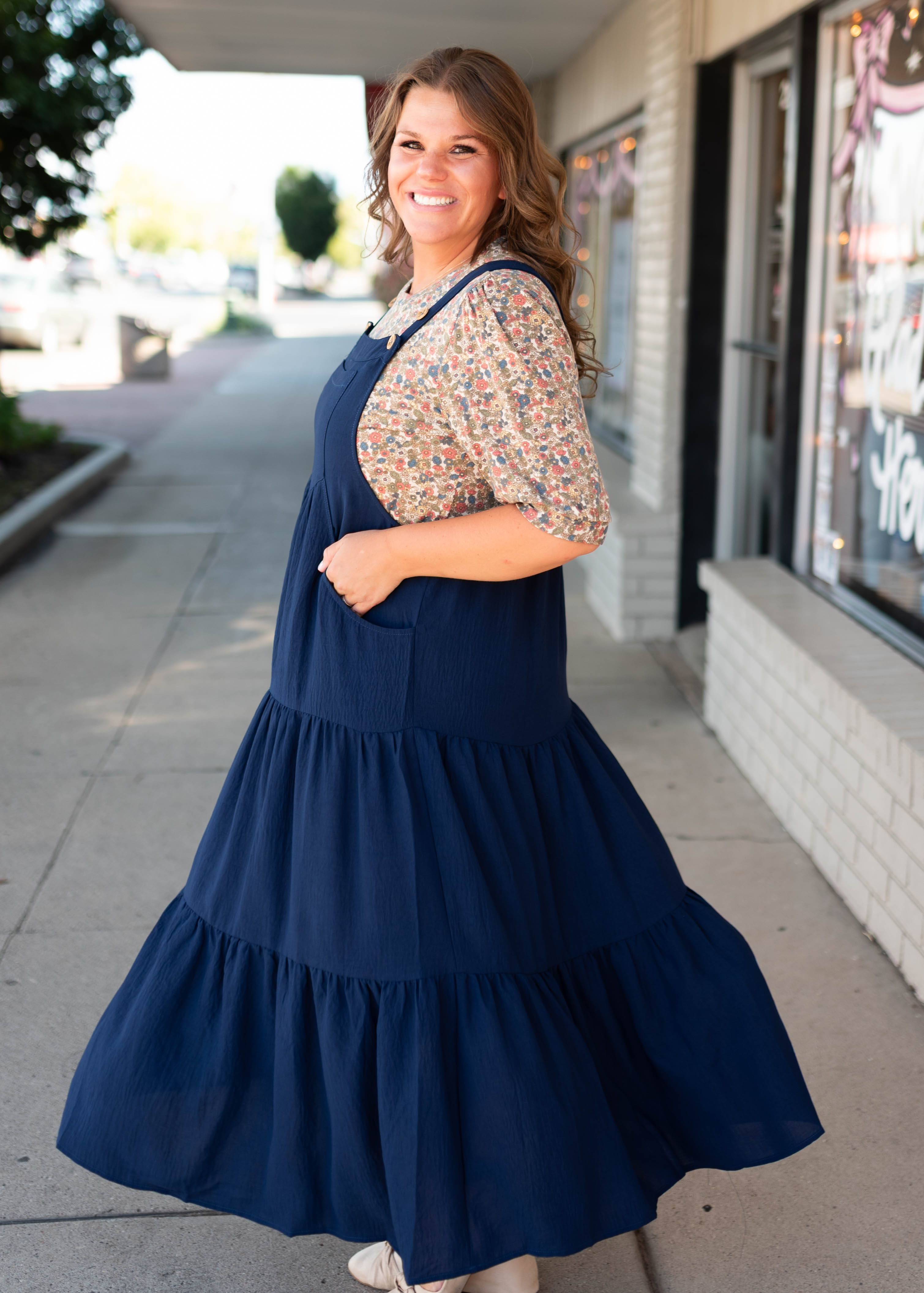 Everlee Navy Tiered Overall Dress