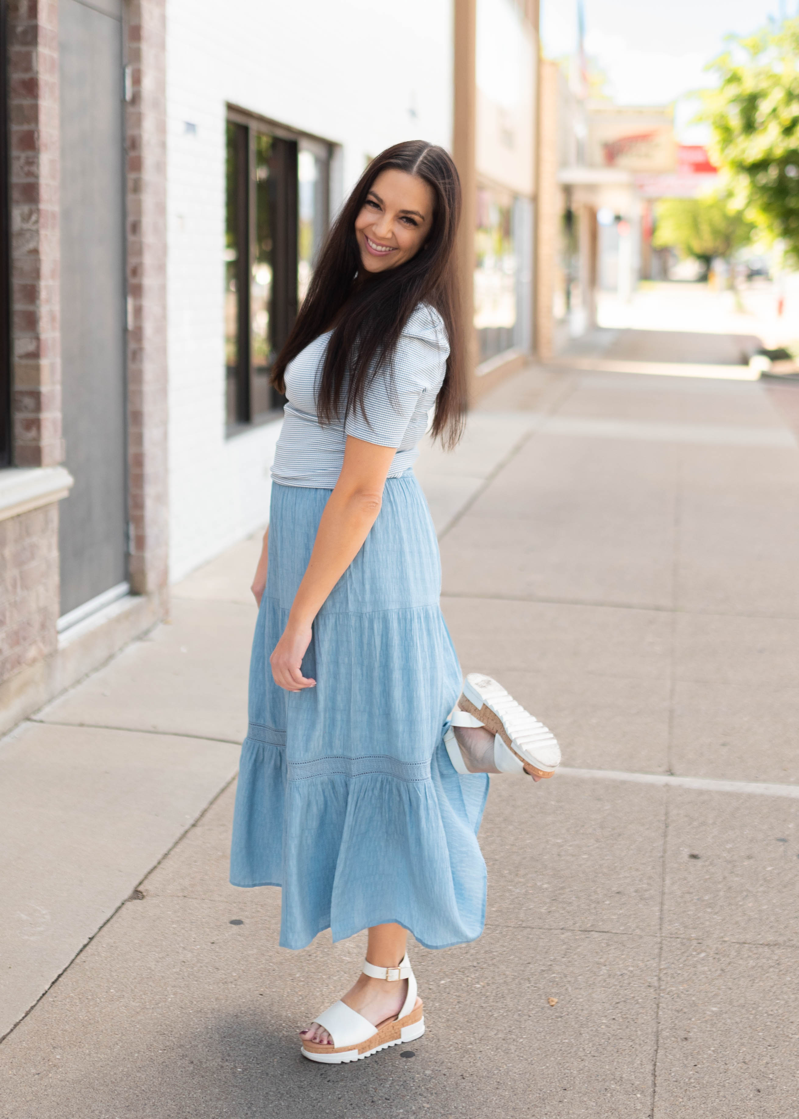 Evie Denim Tiered Skirt