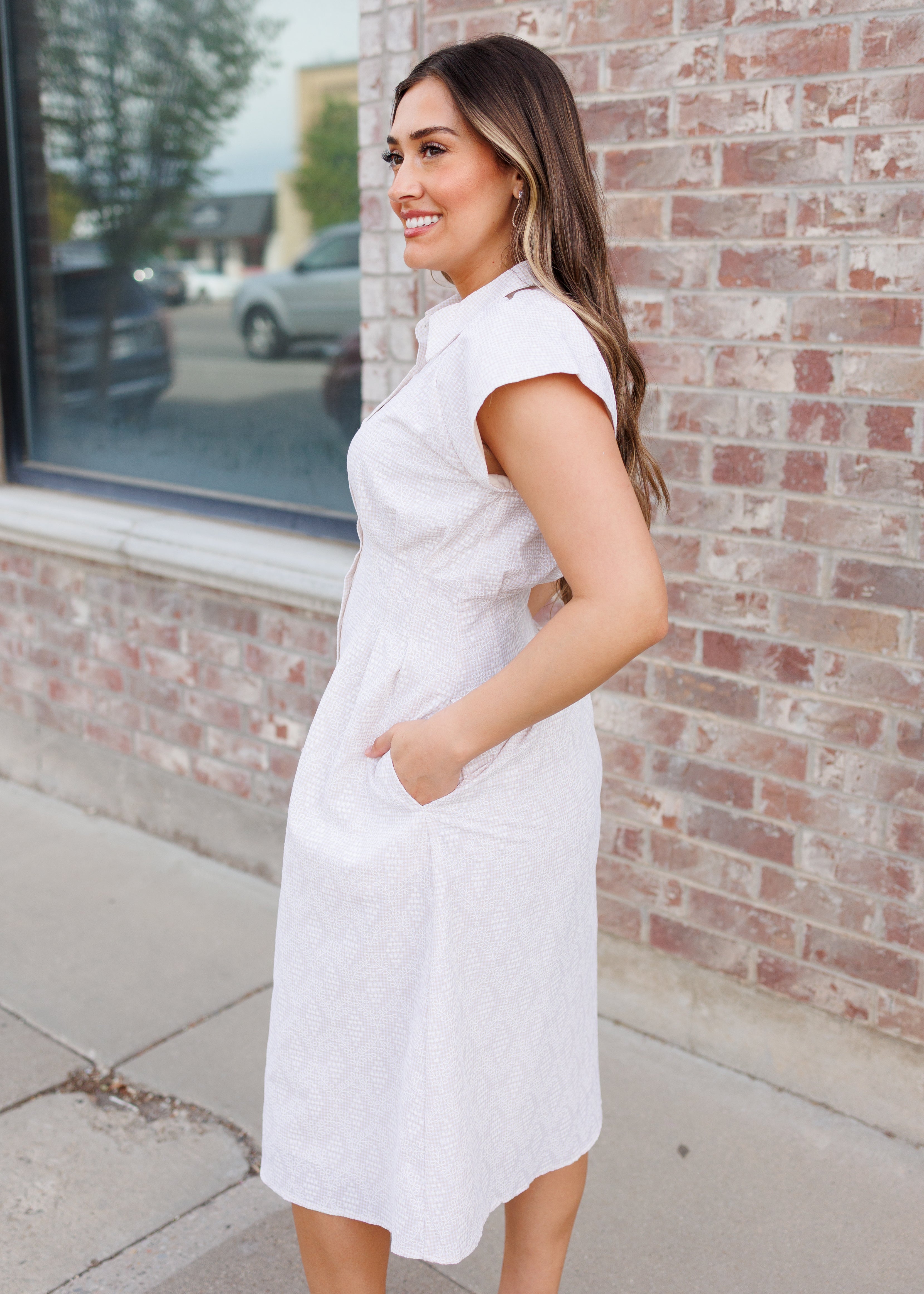 Gabriella Cream Gingham Dress