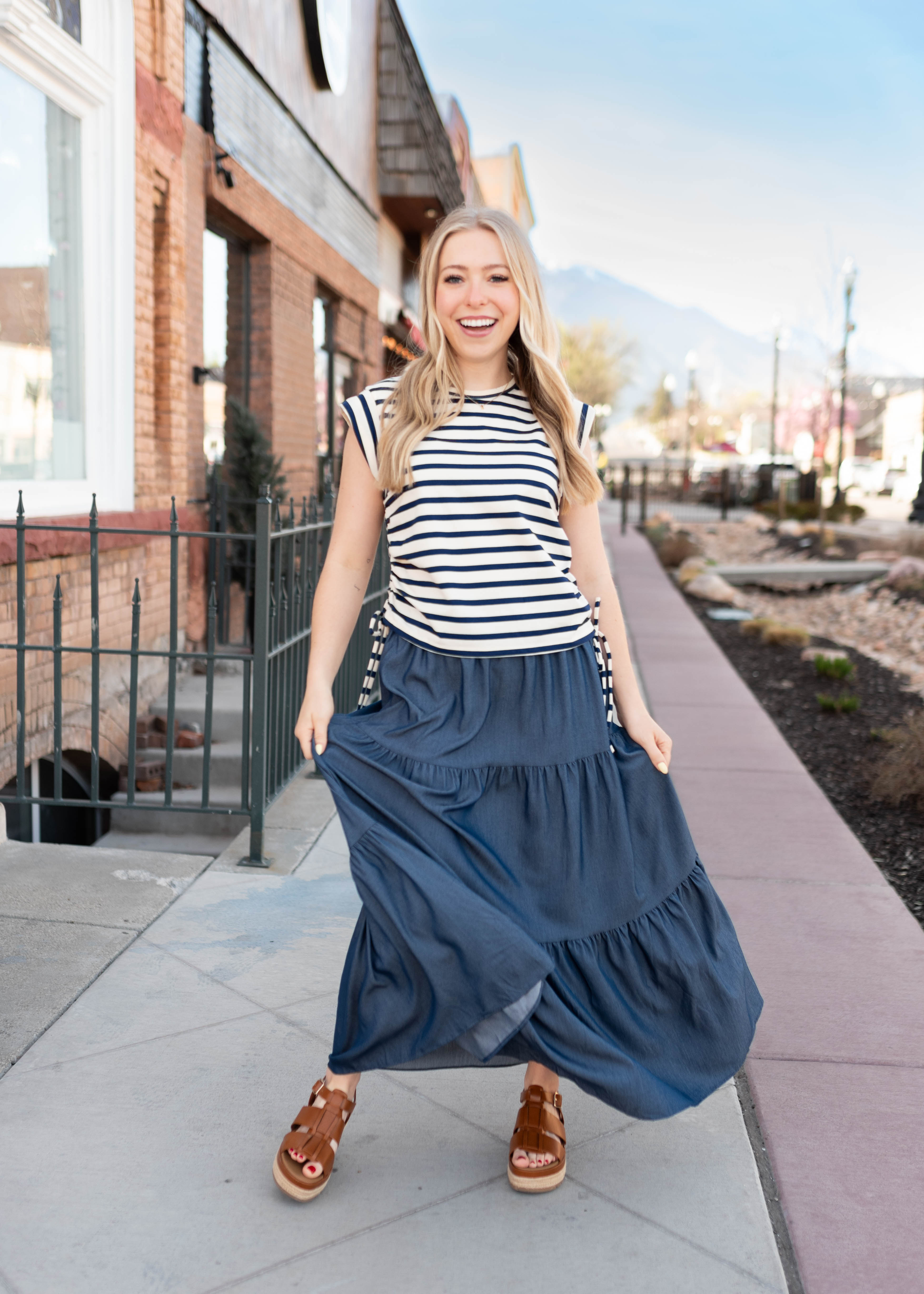 Gianna Navy Striped Top