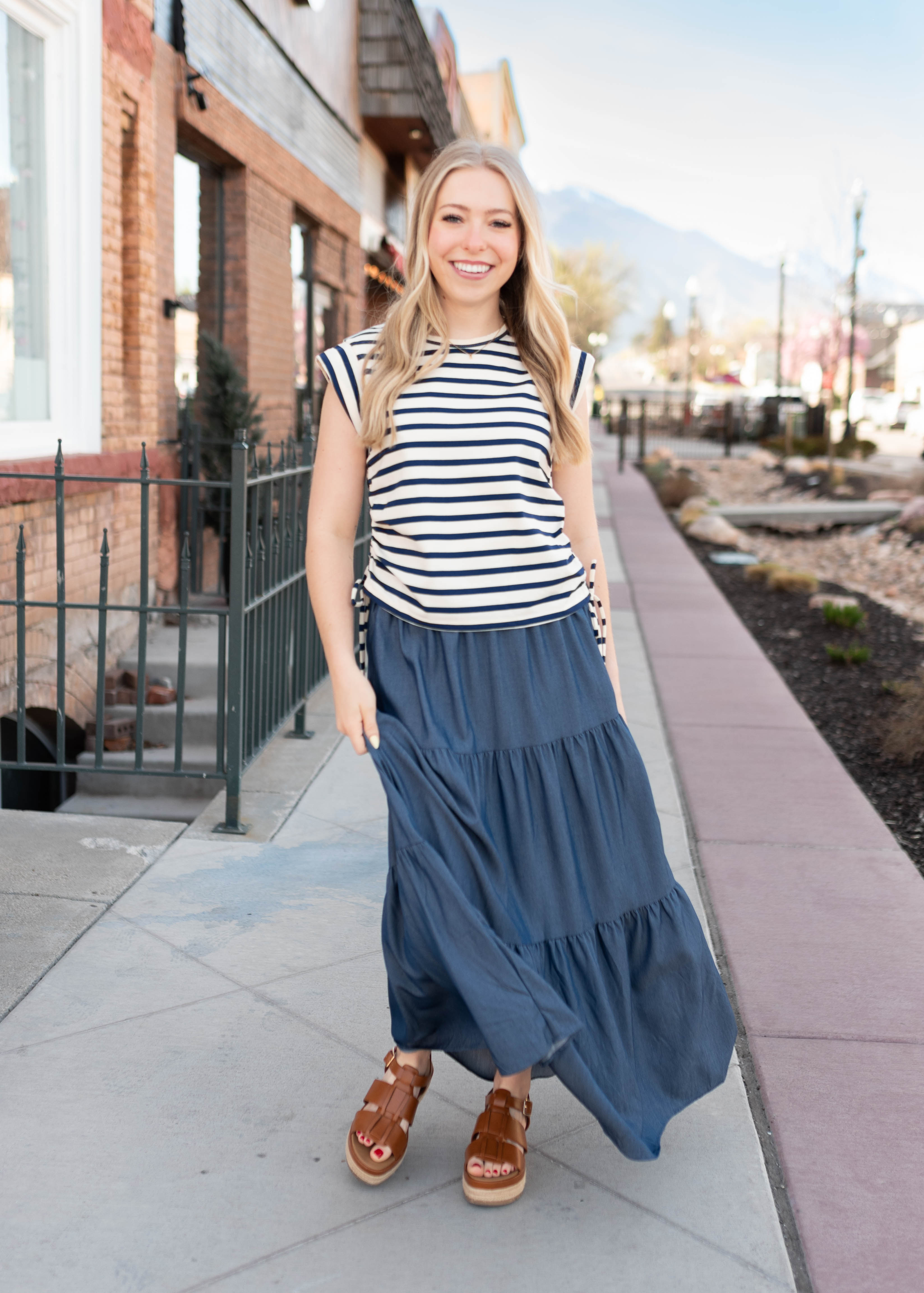 Gianna Navy Striped Top