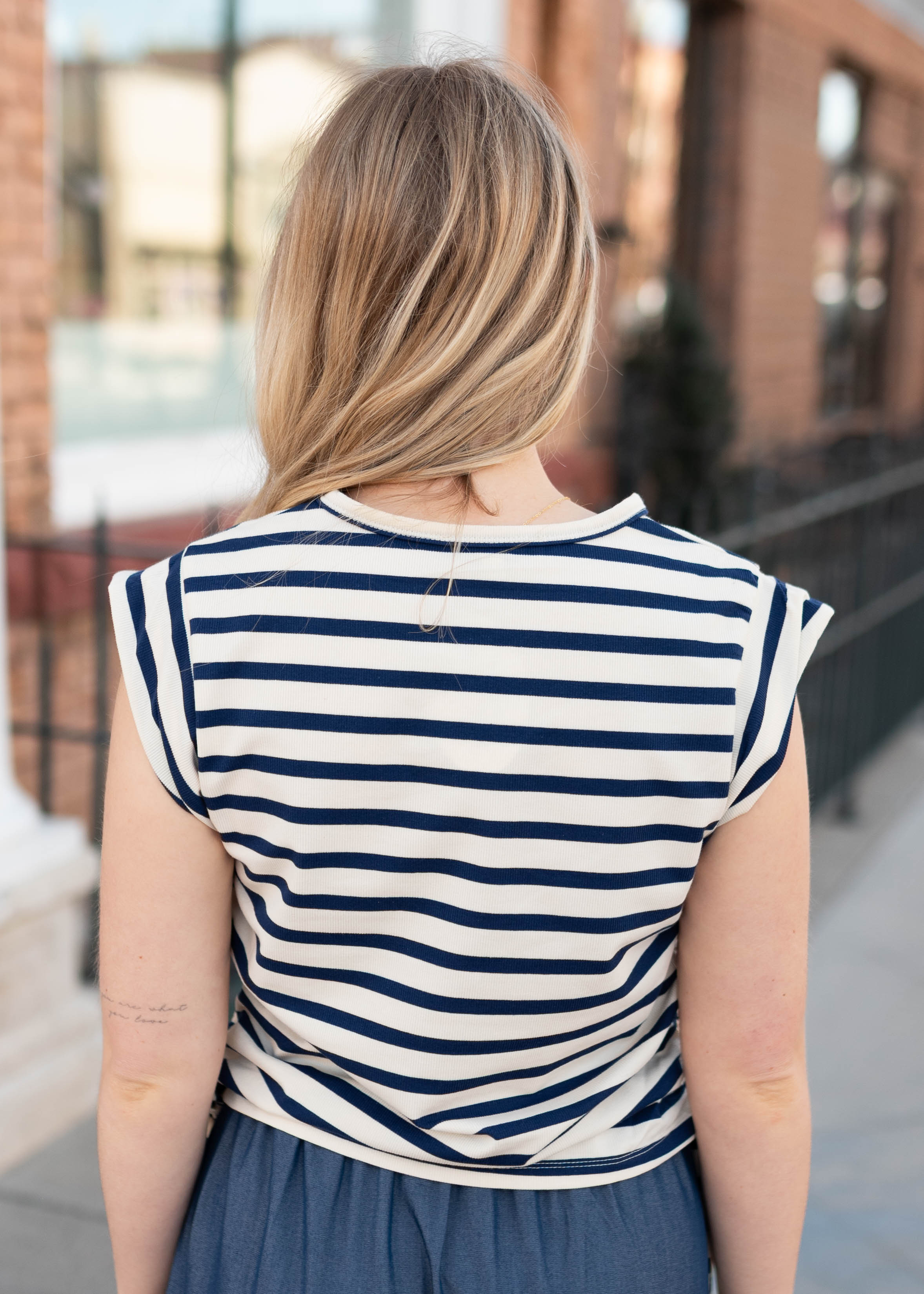 Gianna Navy Striped Top