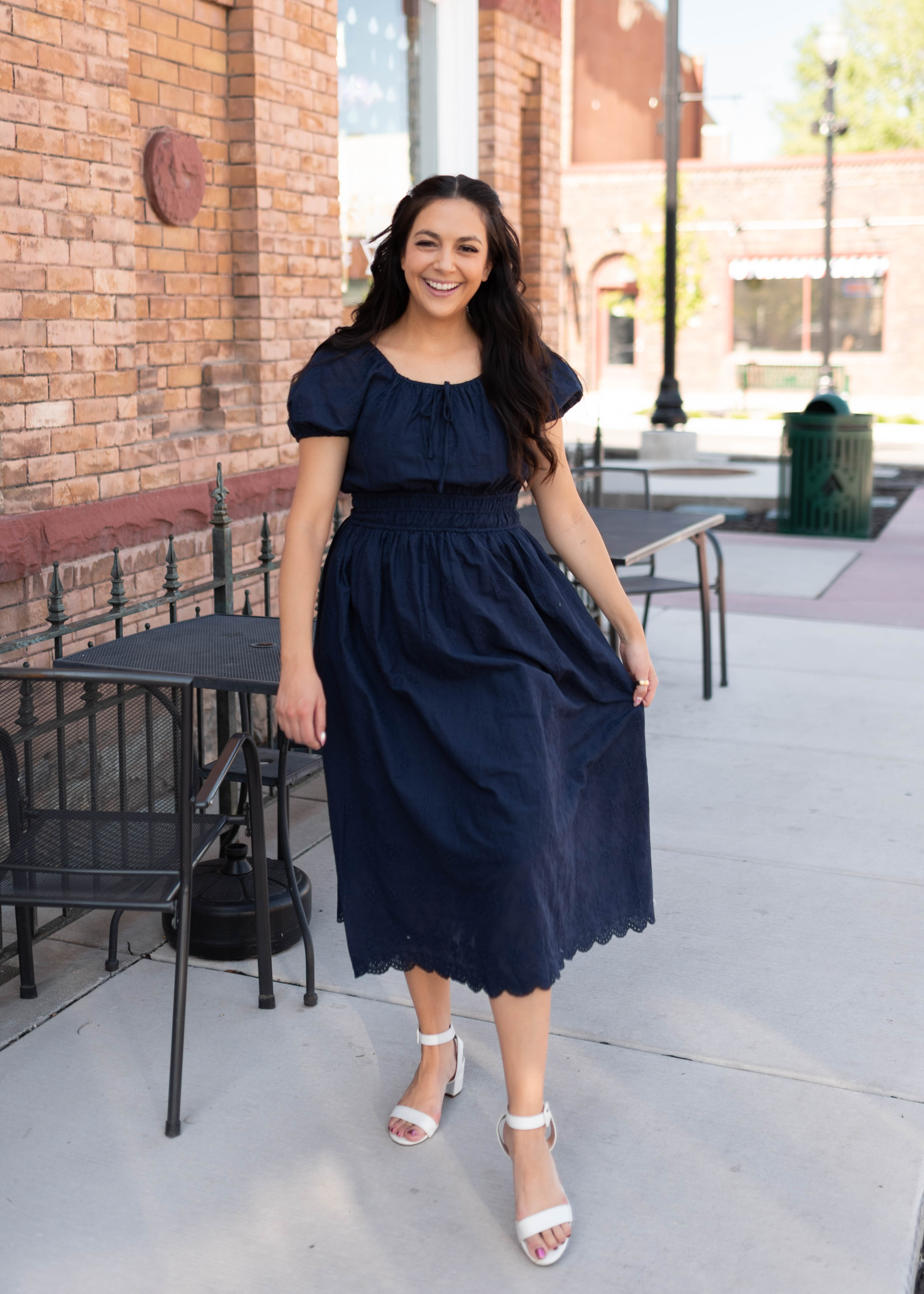 Gloria Navy Embroidered Dress