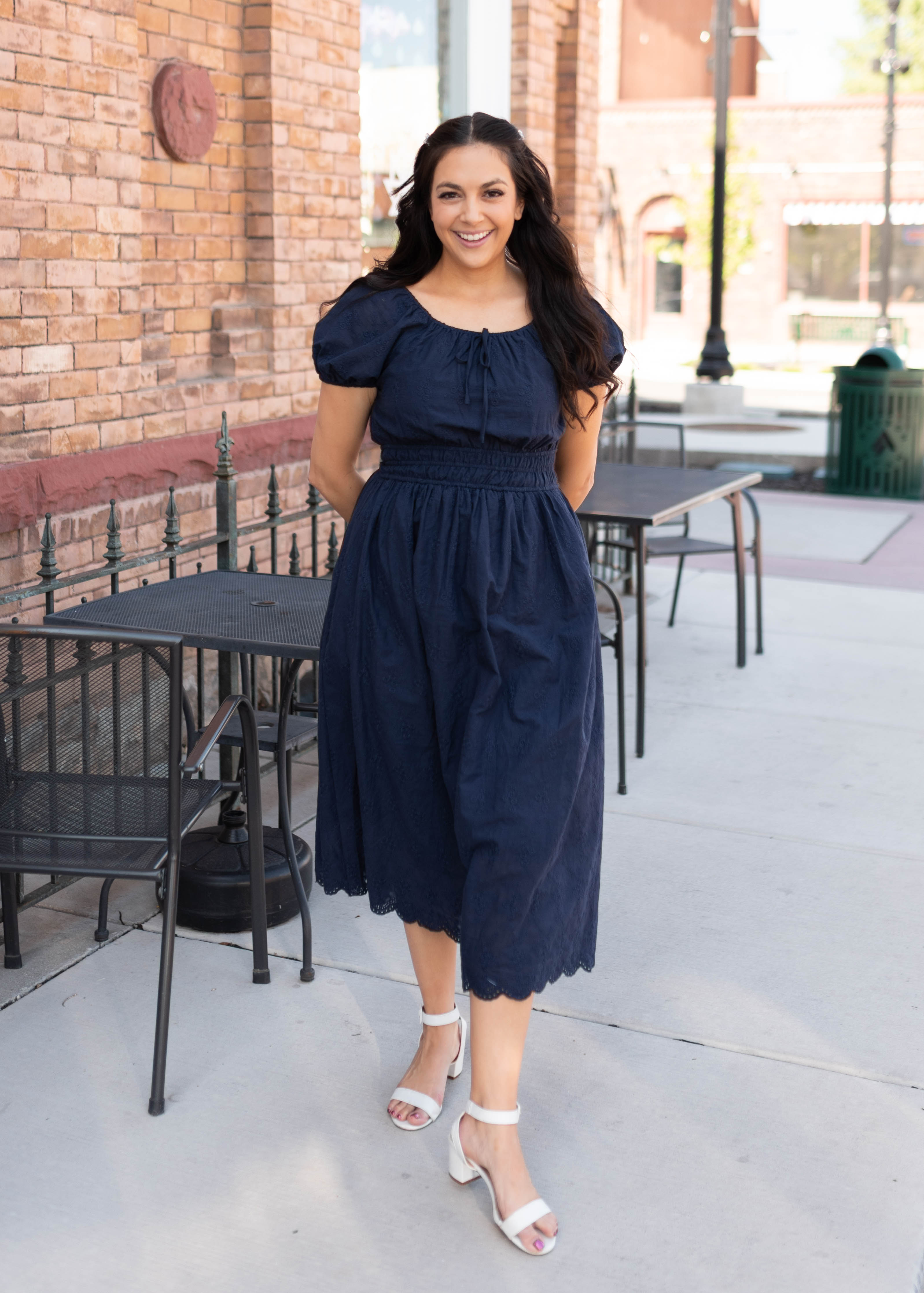 Gloria Navy Embroidered Dress