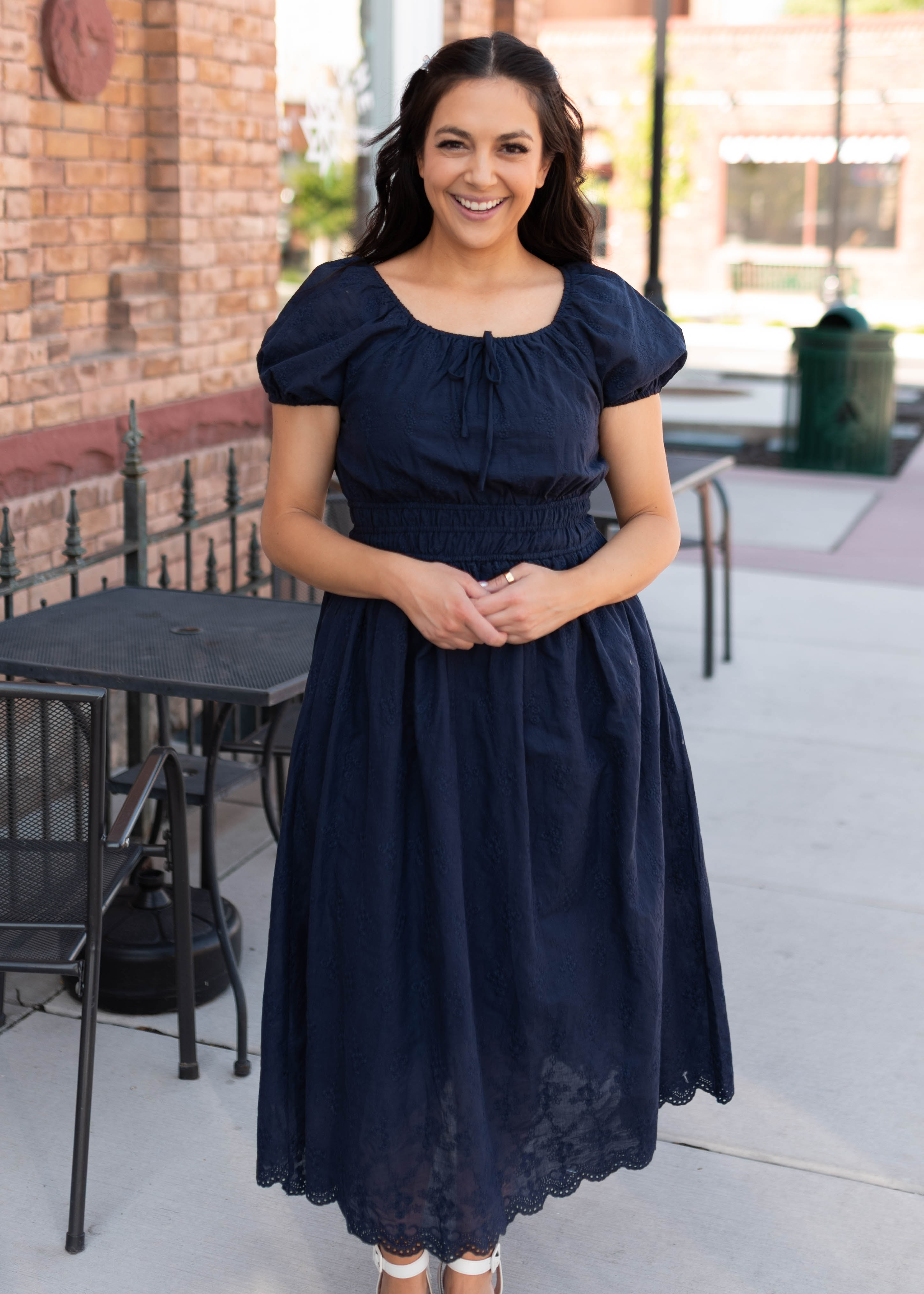 Gloria Navy Embroidered Dress
