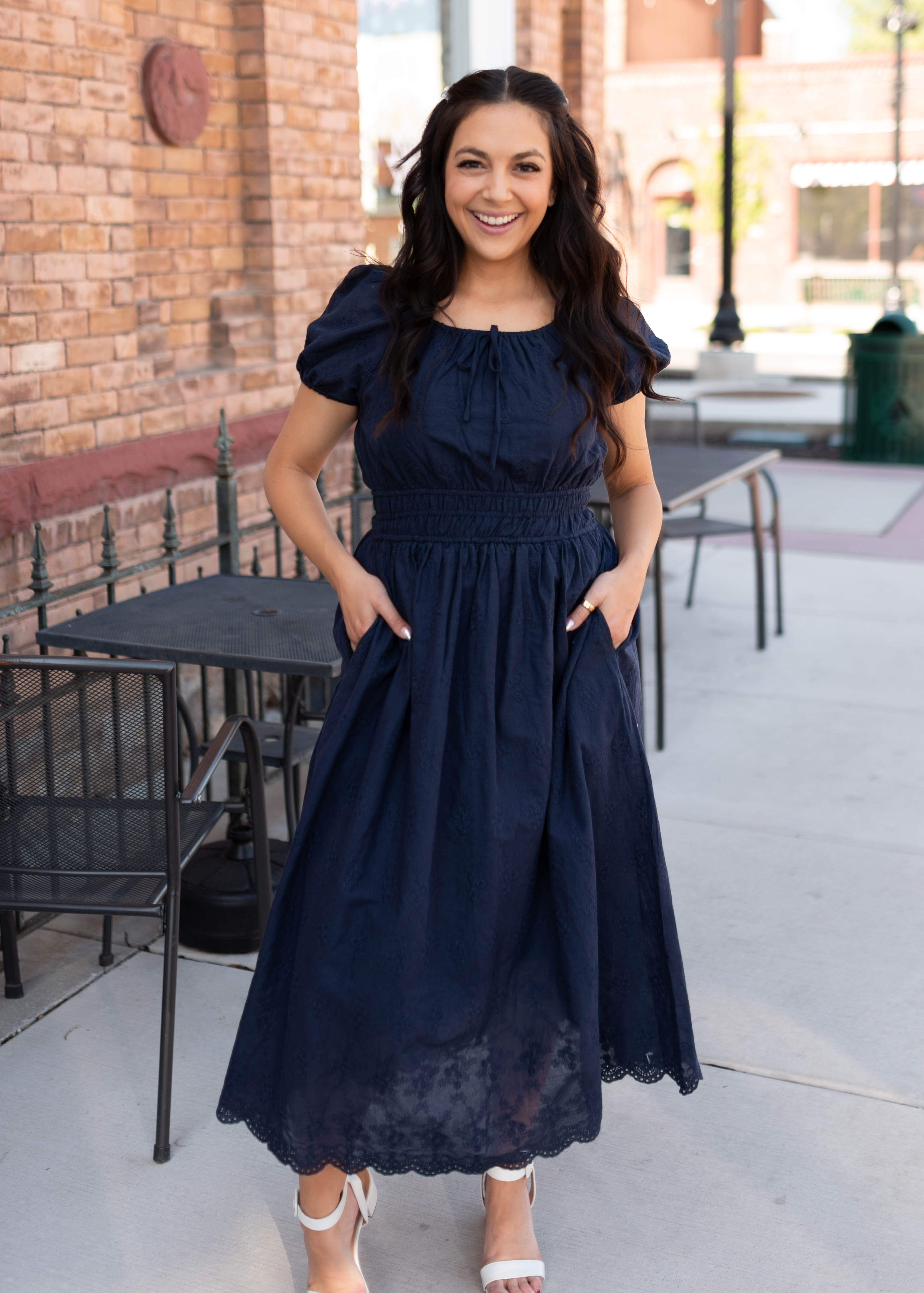 Gloria Navy Embroidered Dress