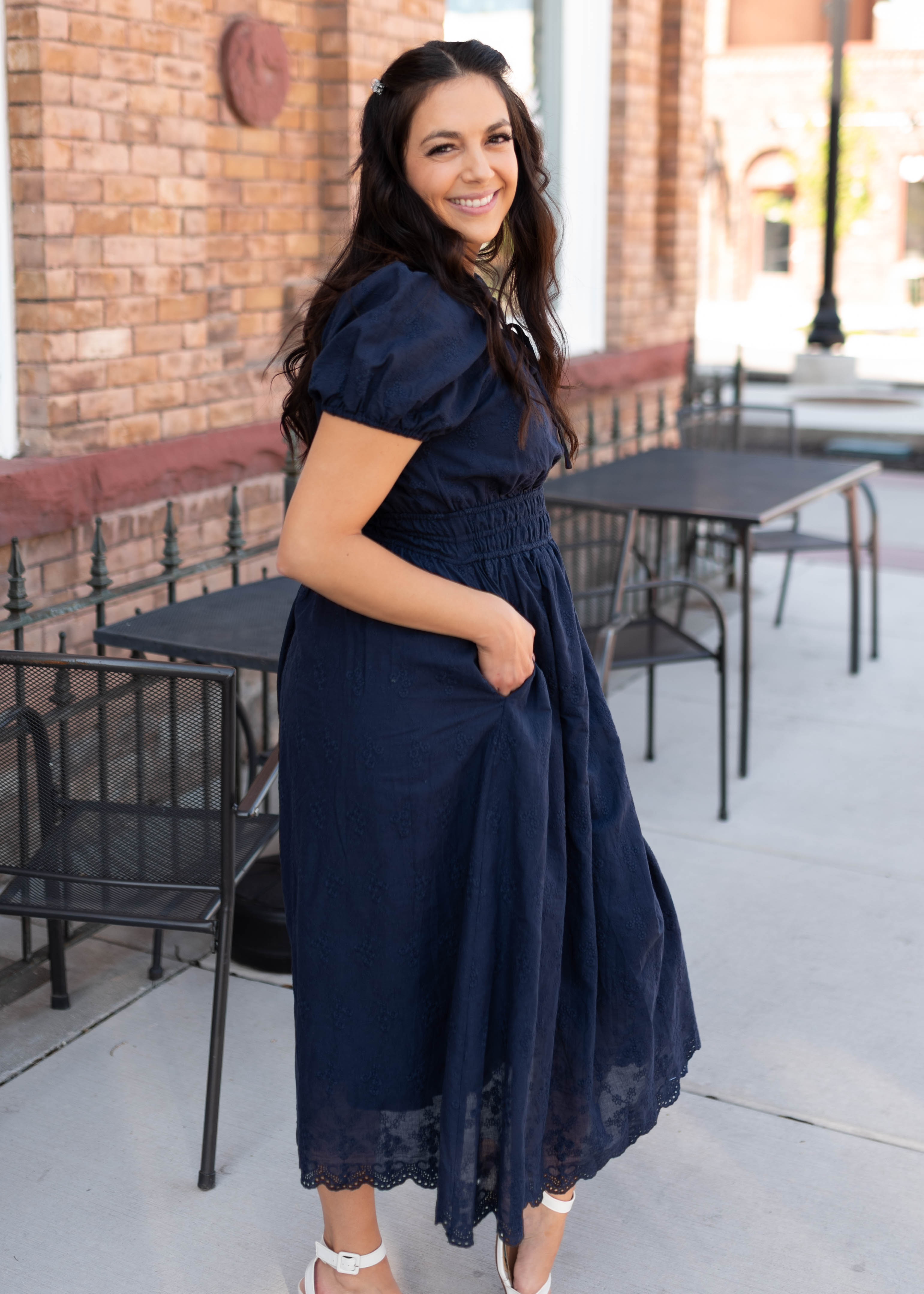 Gloria Navy Embroidered Dress