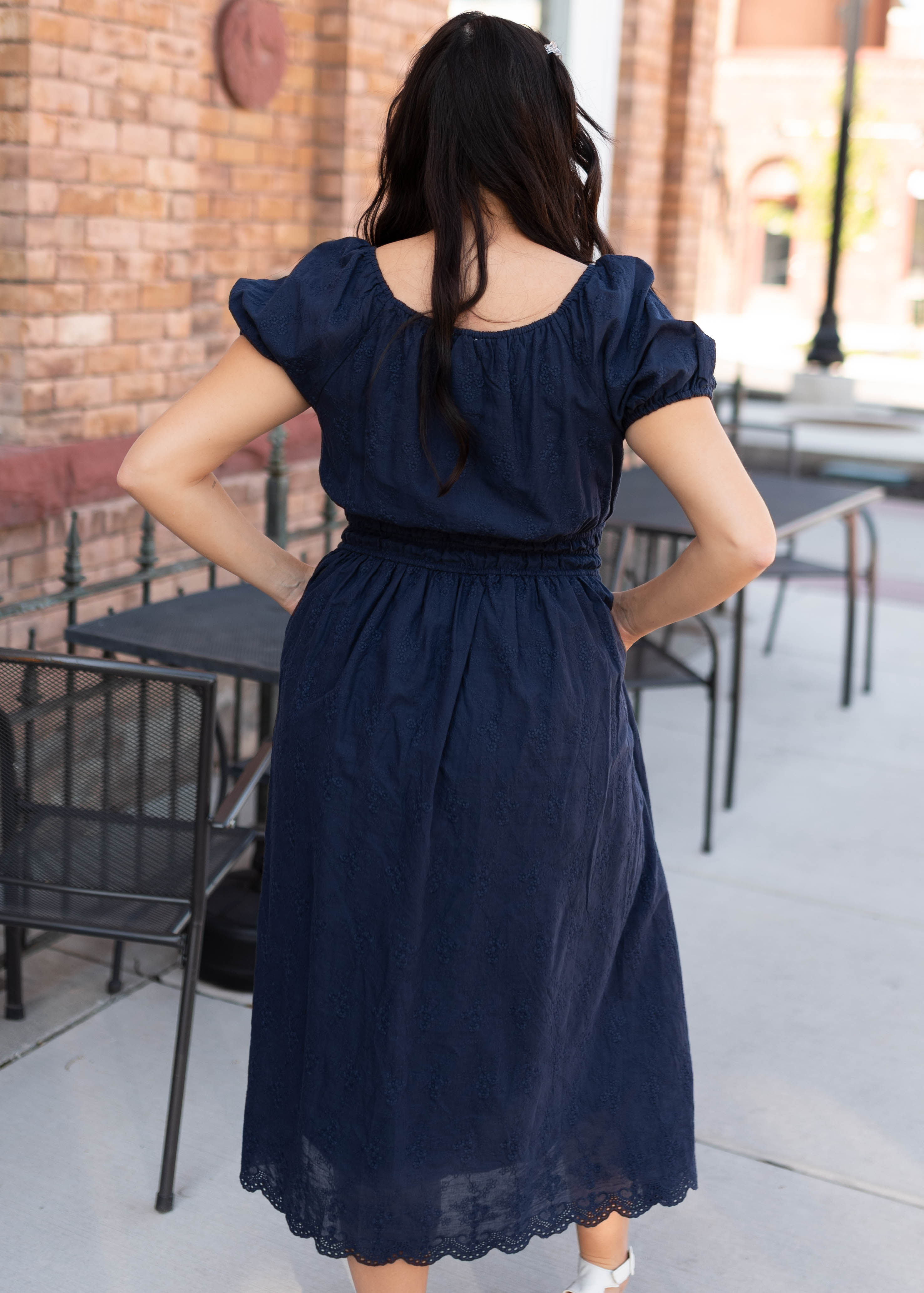 Gloria Navy Embroidered Dress