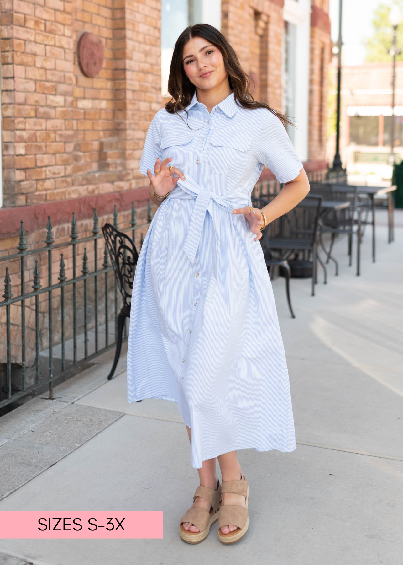 Grace Blue Pinstripe Dress