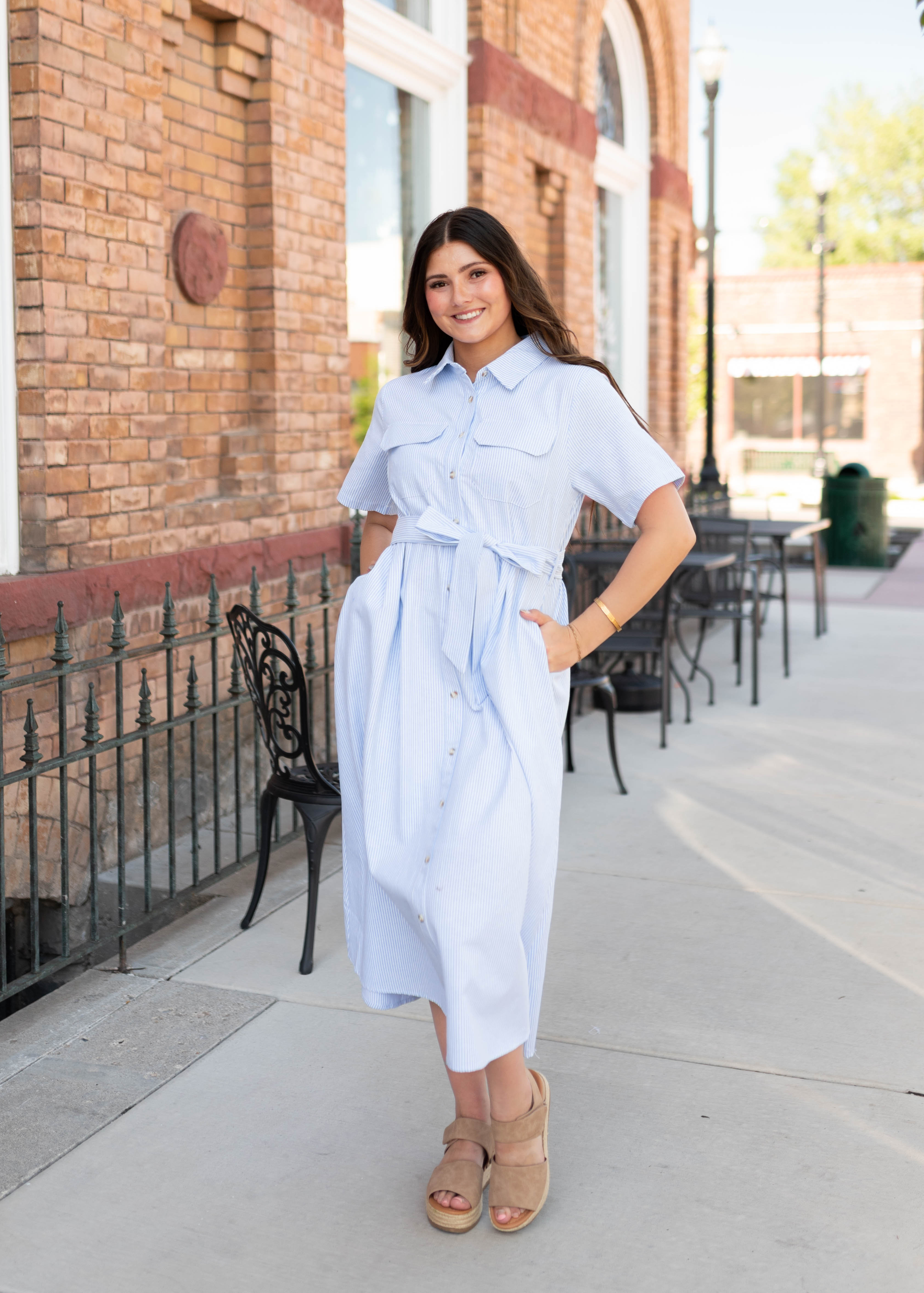 Grace Blue Pinstripe Dress