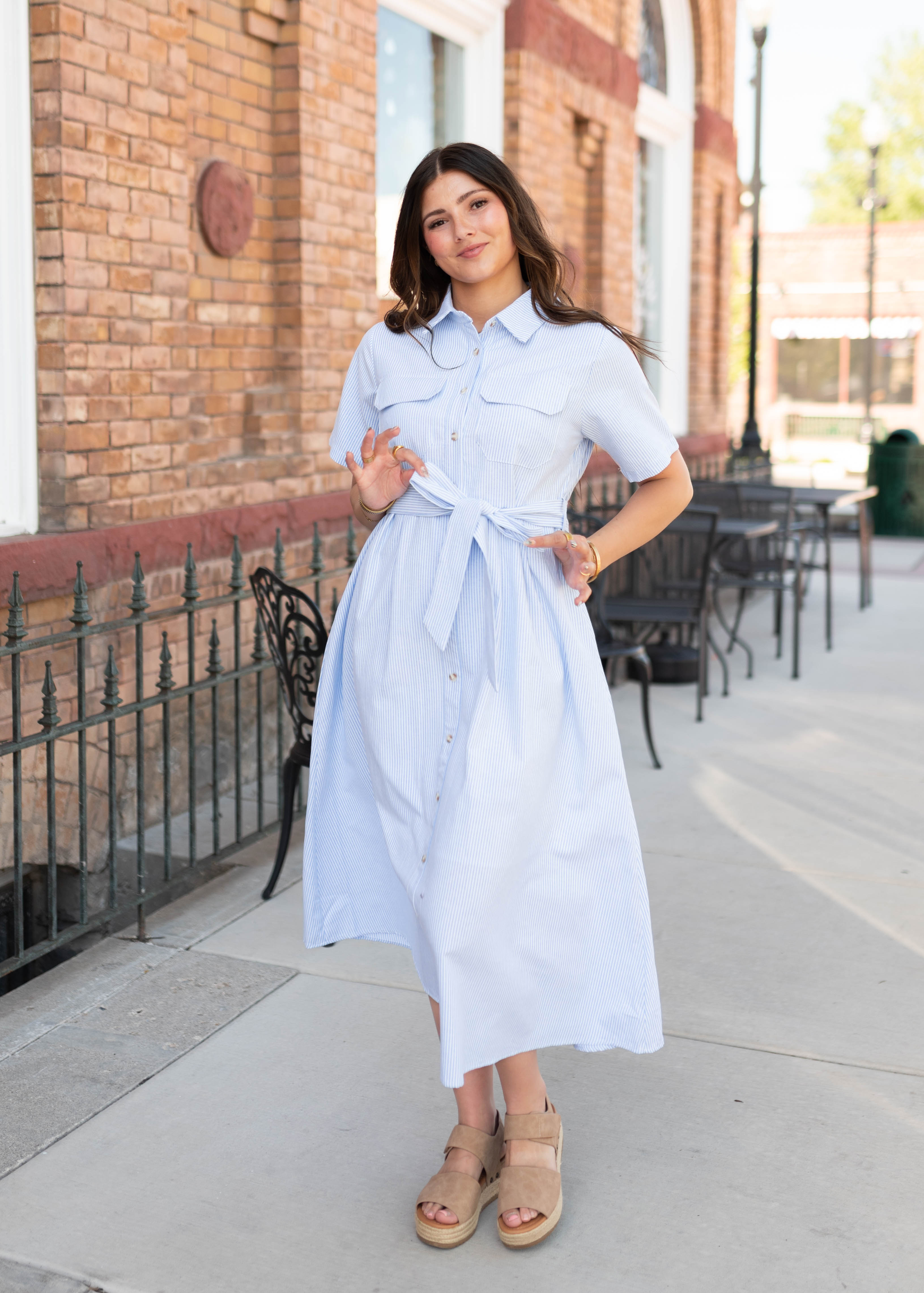 Grace Blue Pinstripe Dress