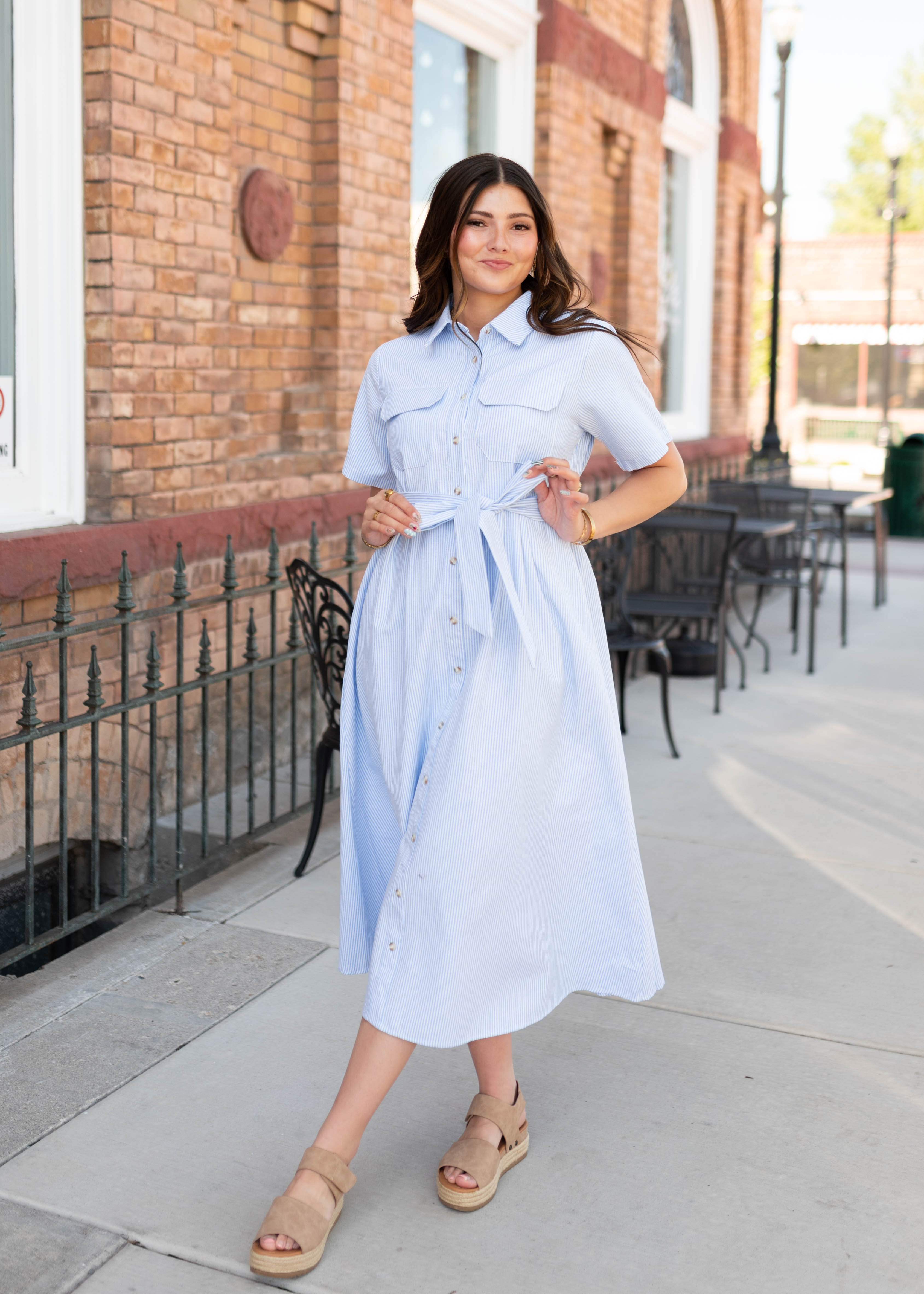 Grace Blue Pinstripe Dress