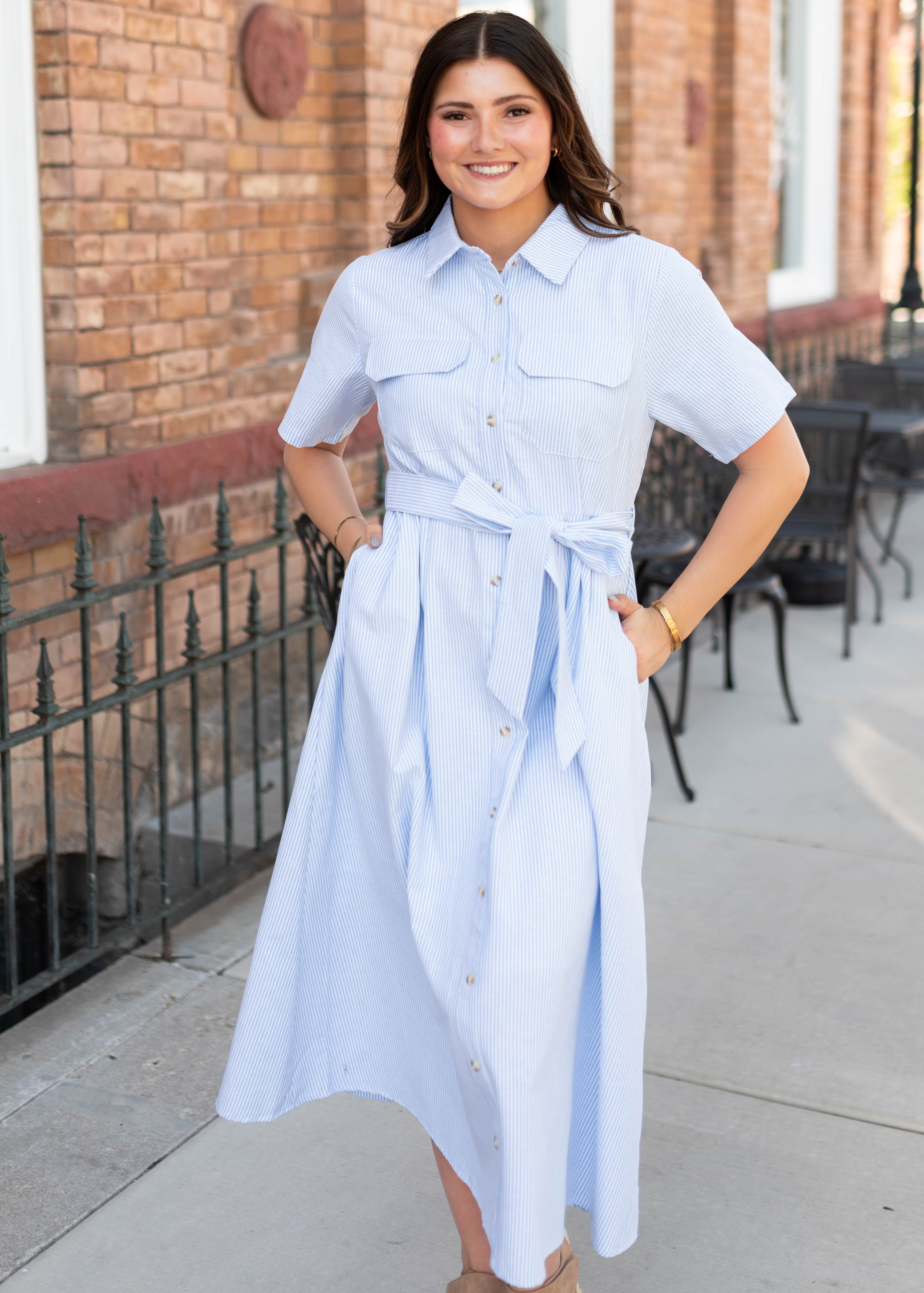 Grace Blue Pinstripe Dress