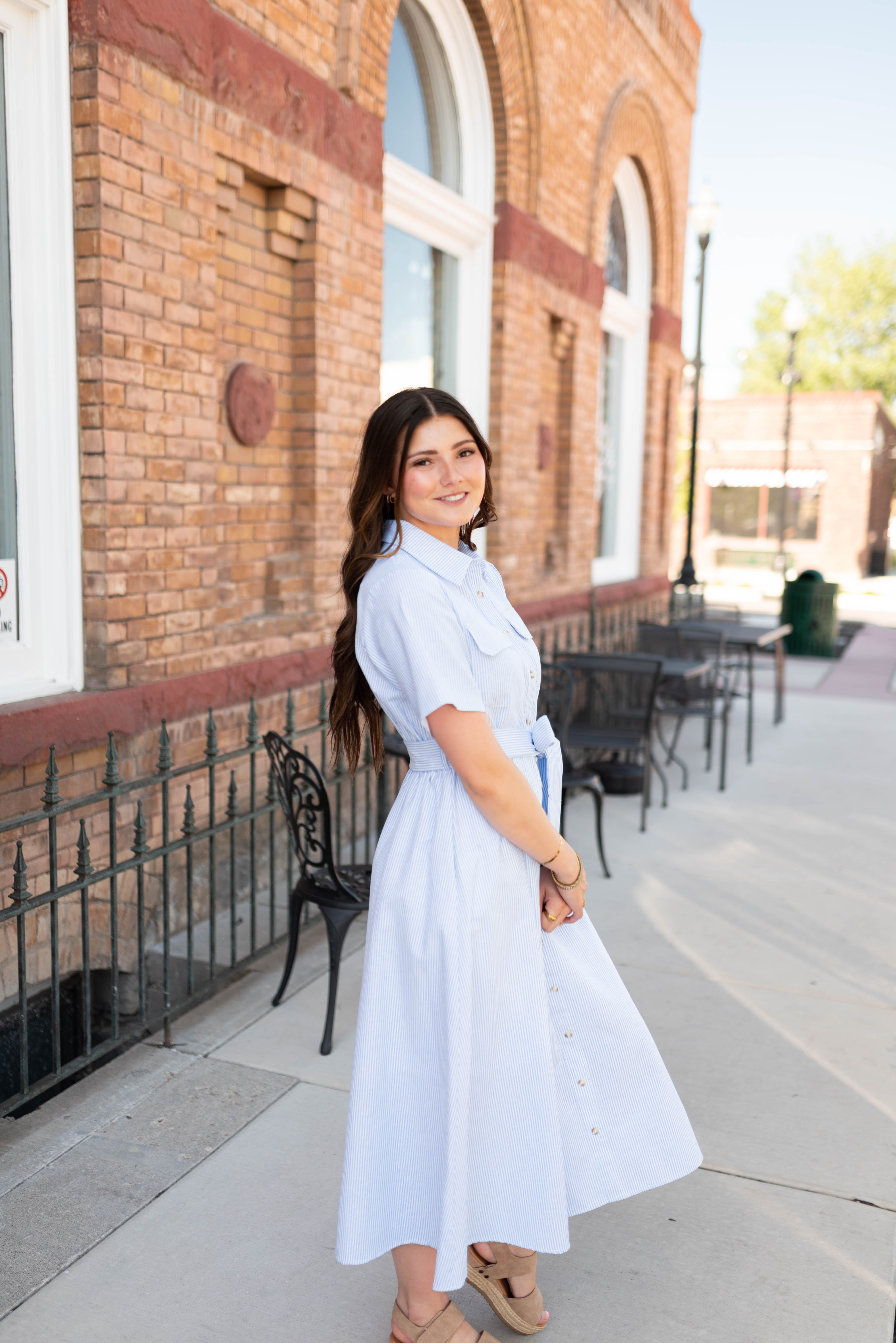 Grace Blue Pinstripe Dress