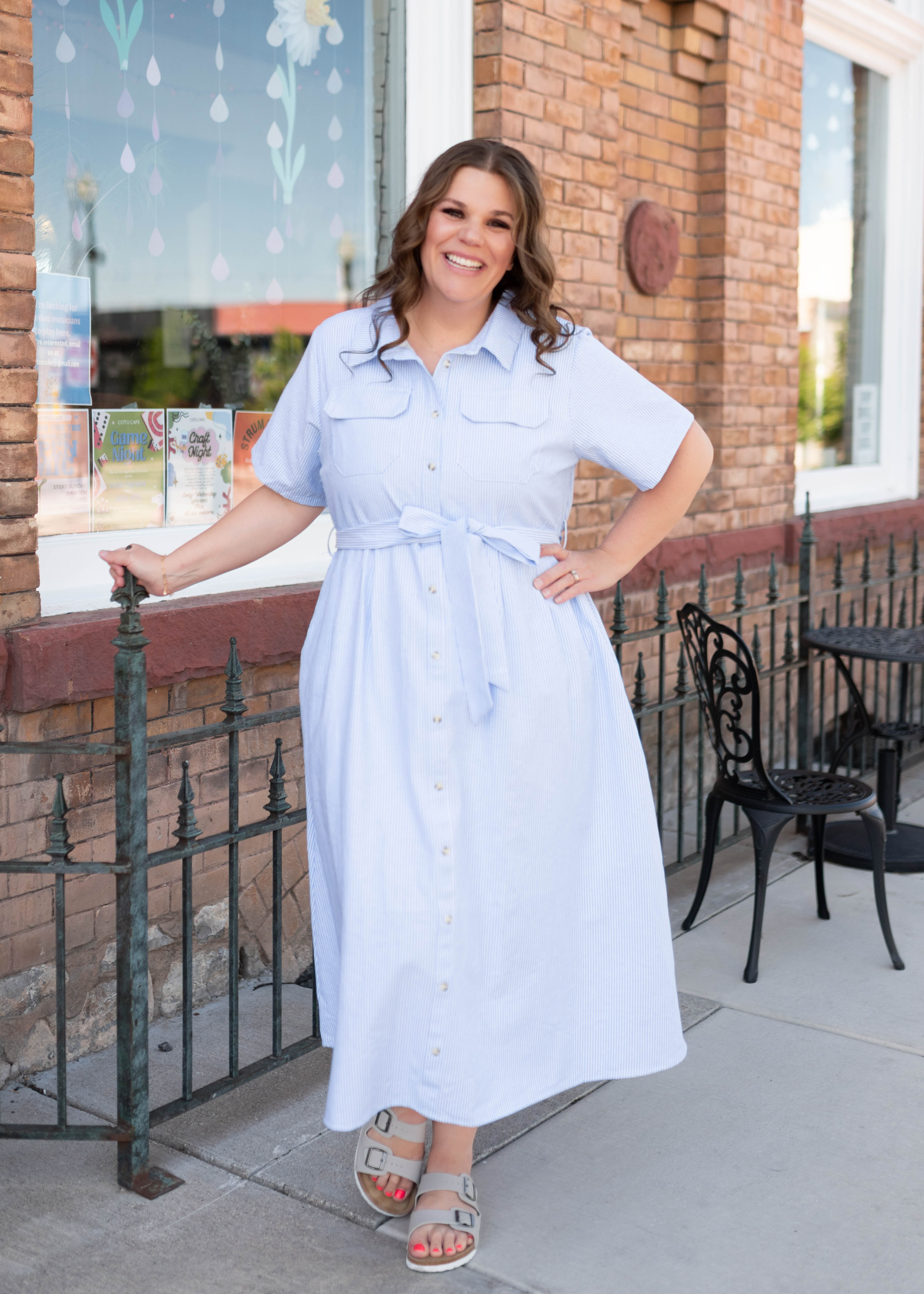 Grace Blue Pinstripe Dress
