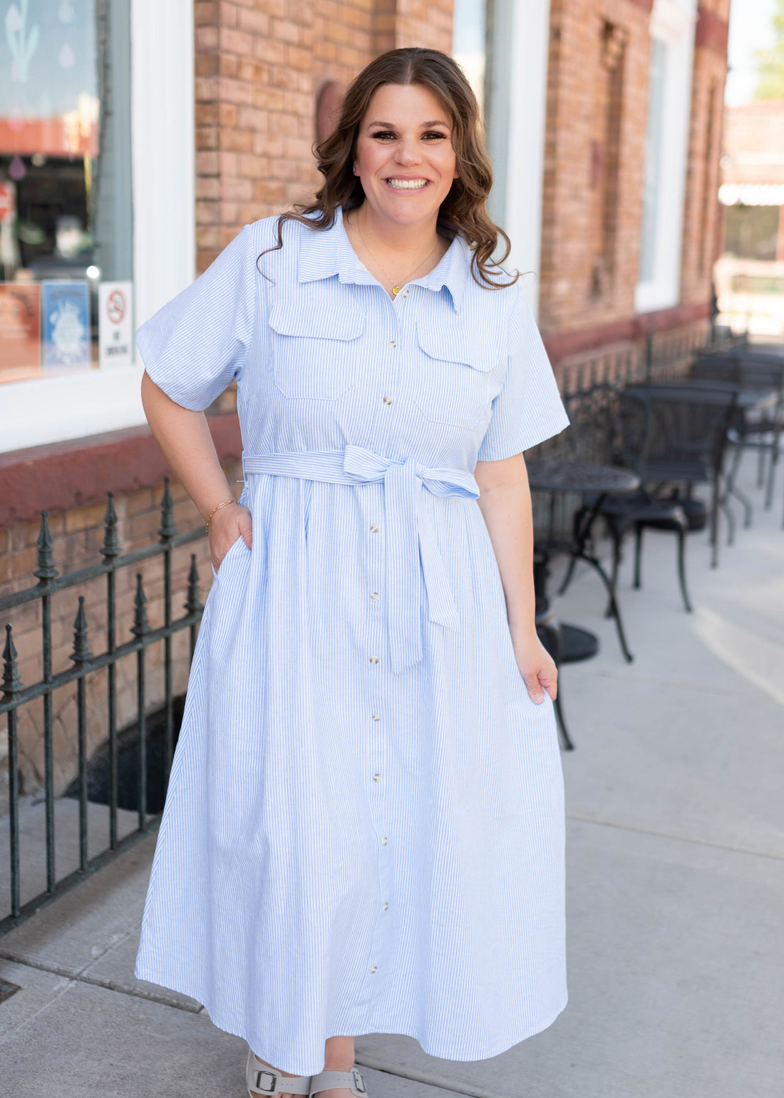 Grace Blue Pinstripe Dress