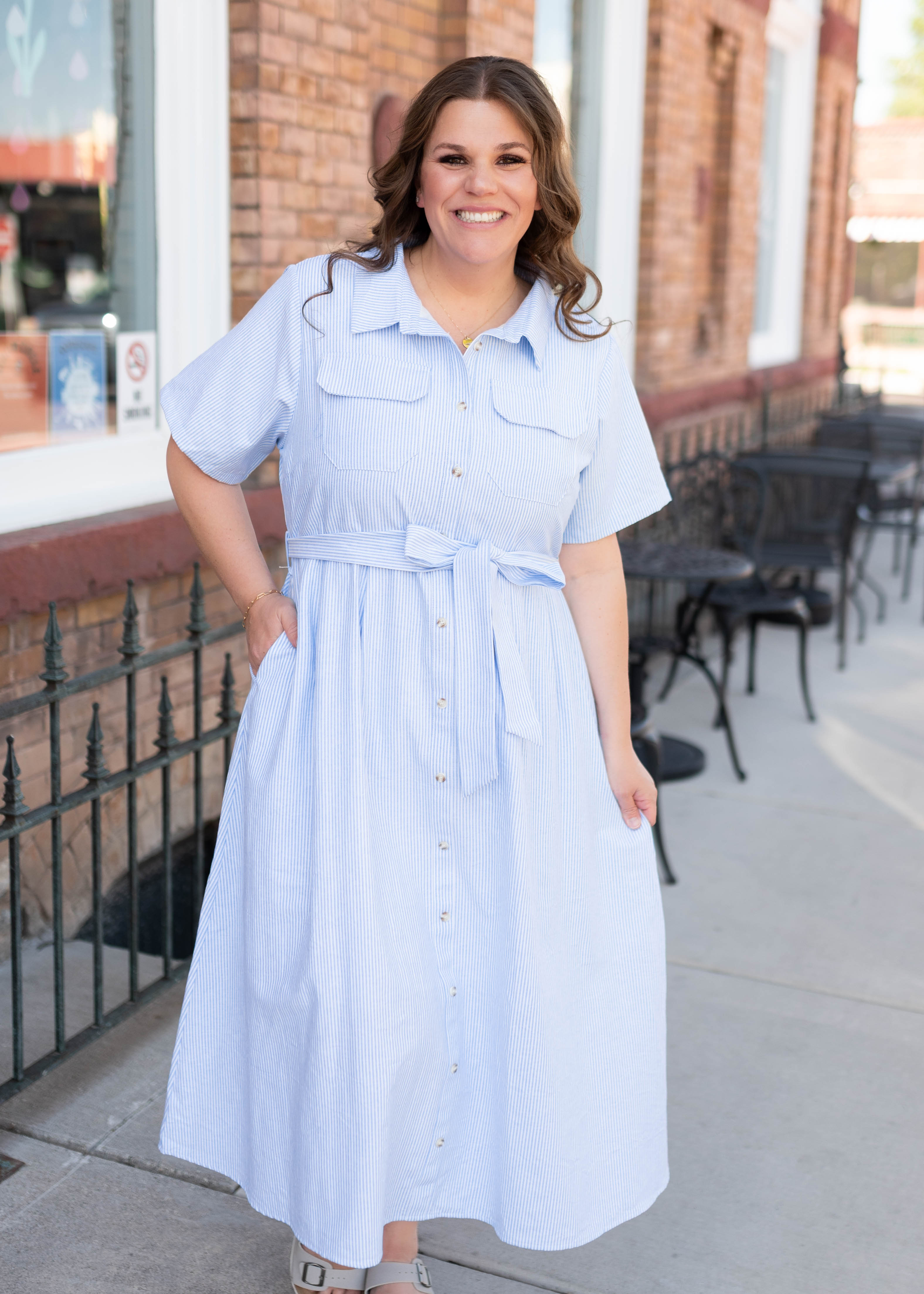 Grace Blue Pinstripe Dress