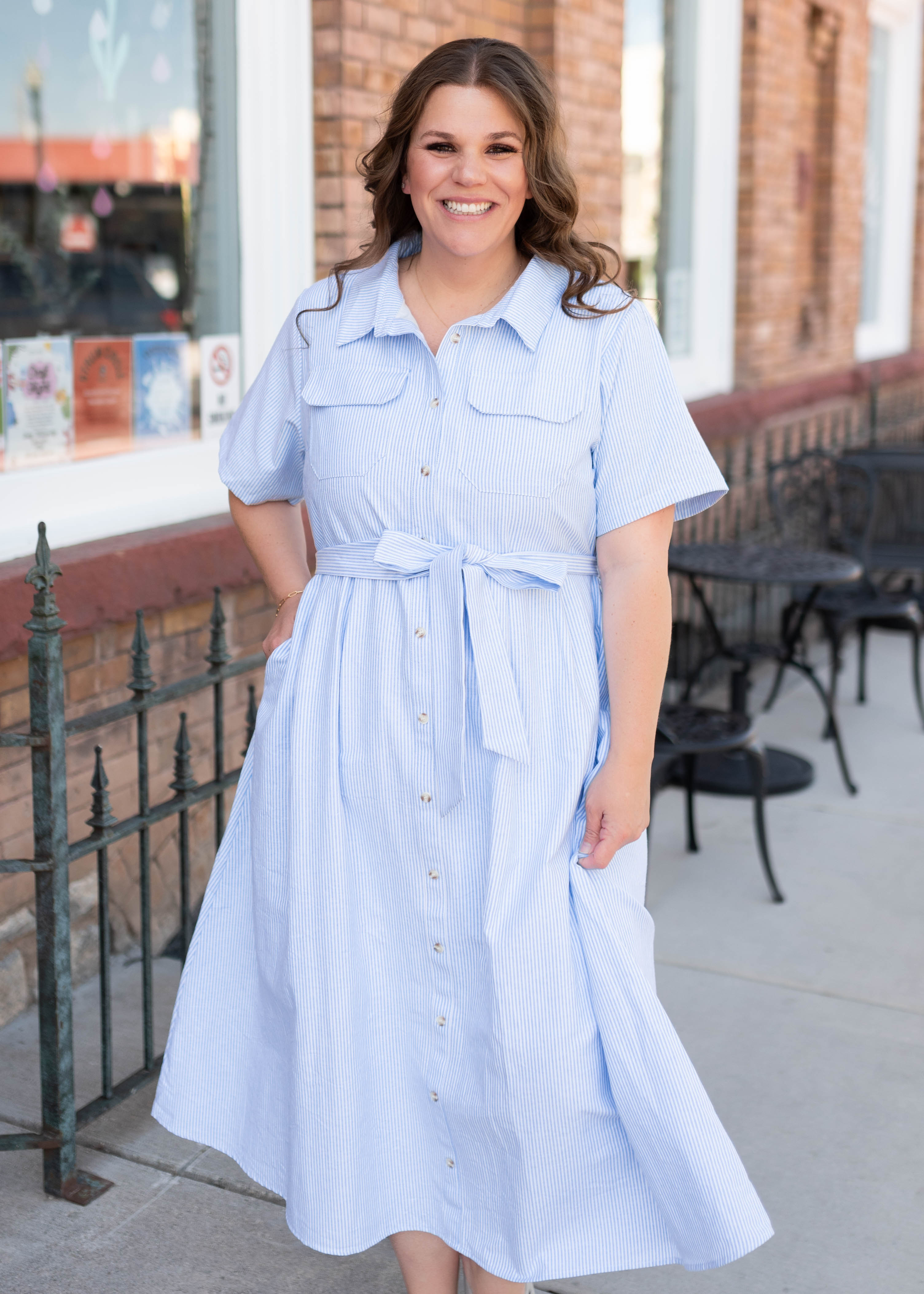 Grace Blue Pinstripe Dress