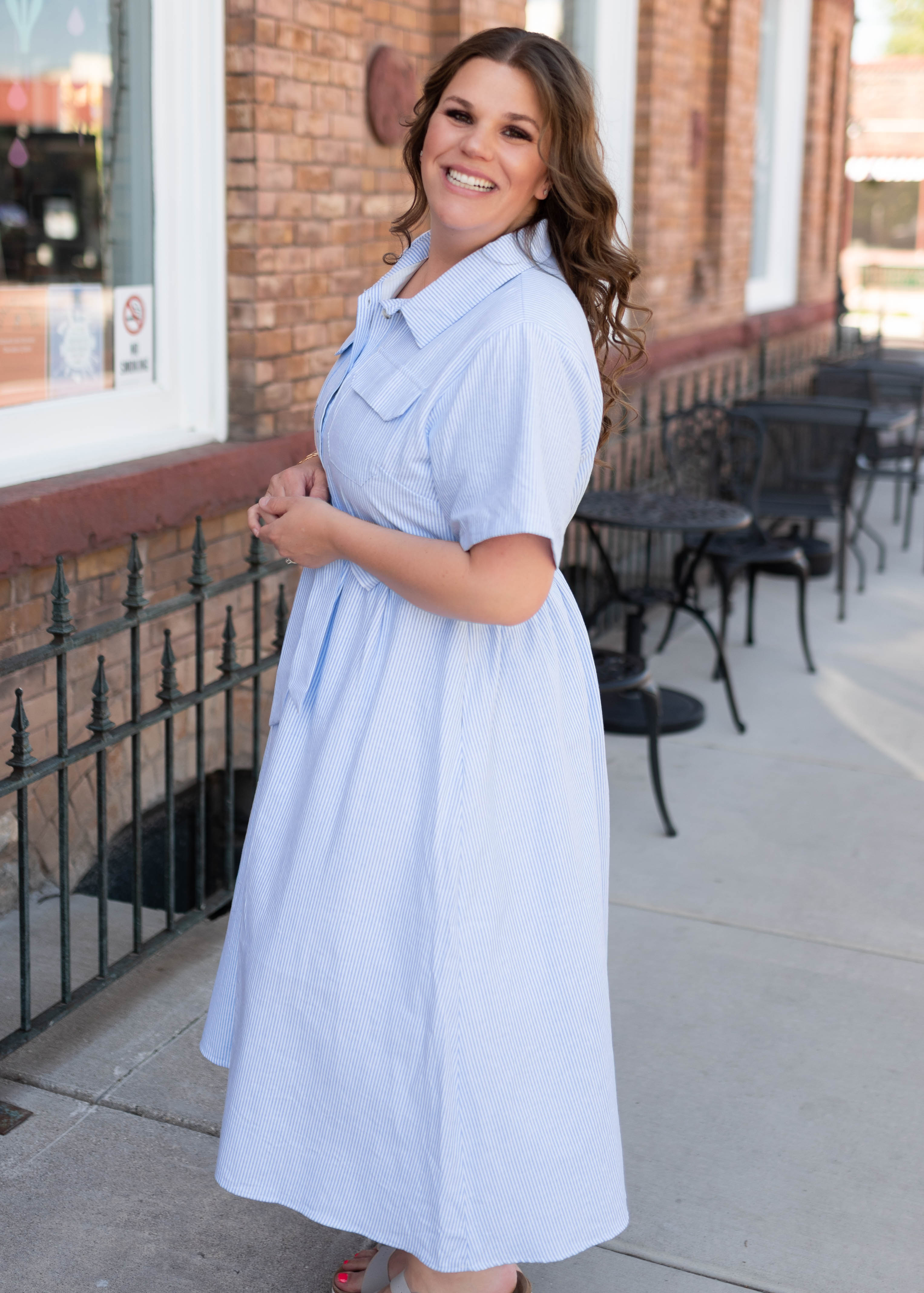 Grace Blue Pinstripe Dress