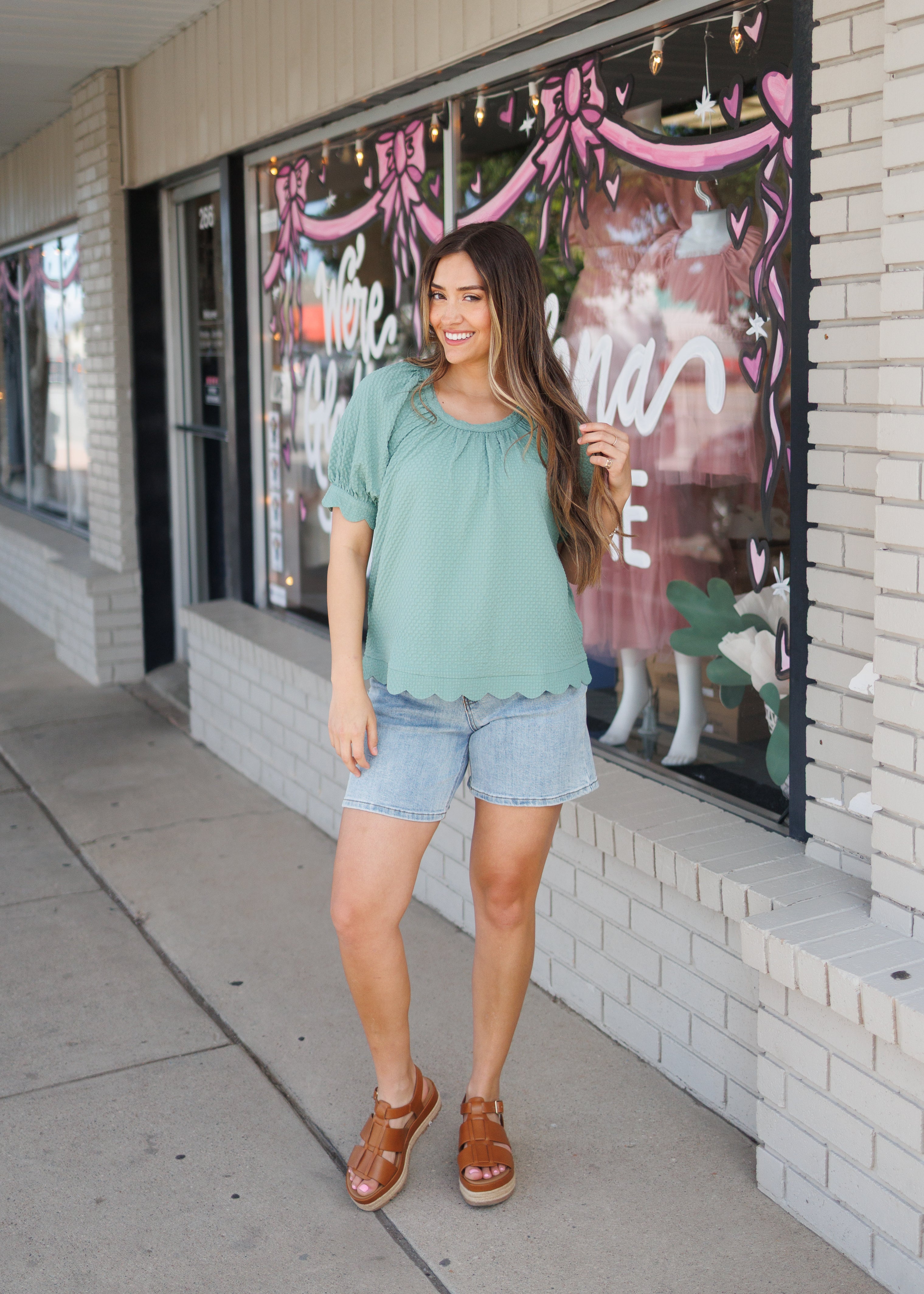 Gracie Deep Sage Textured Top