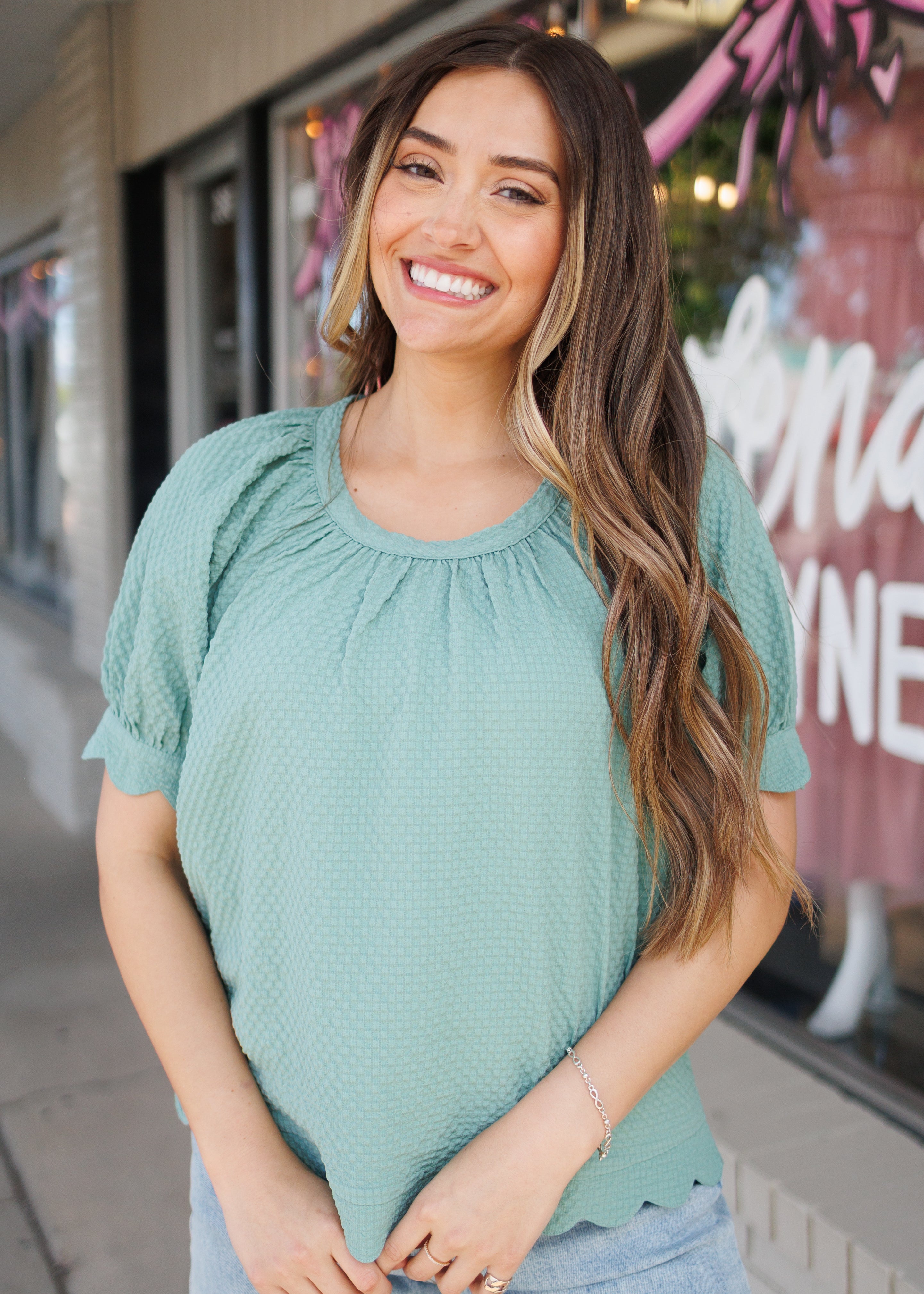 Gracie Deep Sage Textured Top