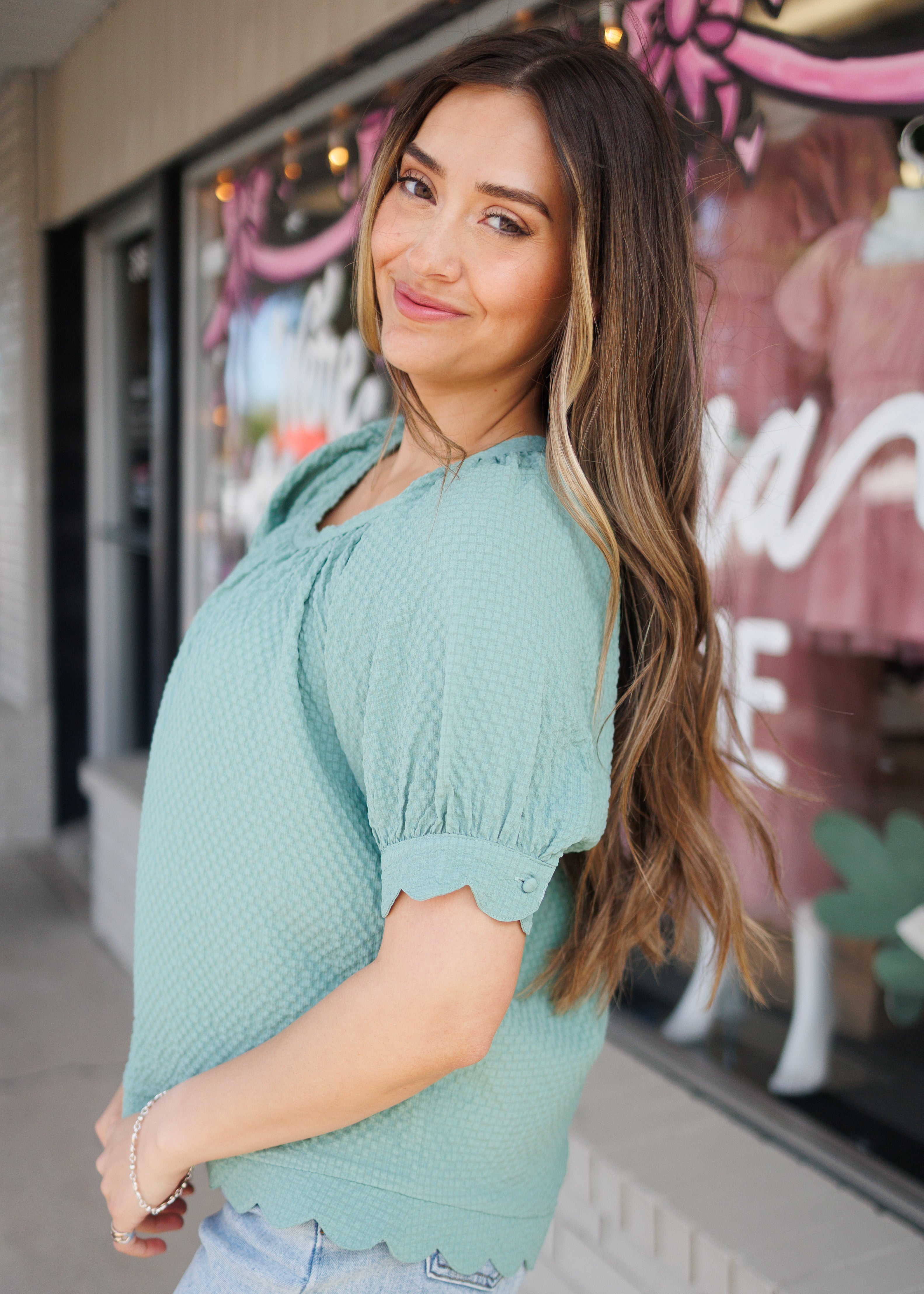 Gracie Deep Sage Textured Top