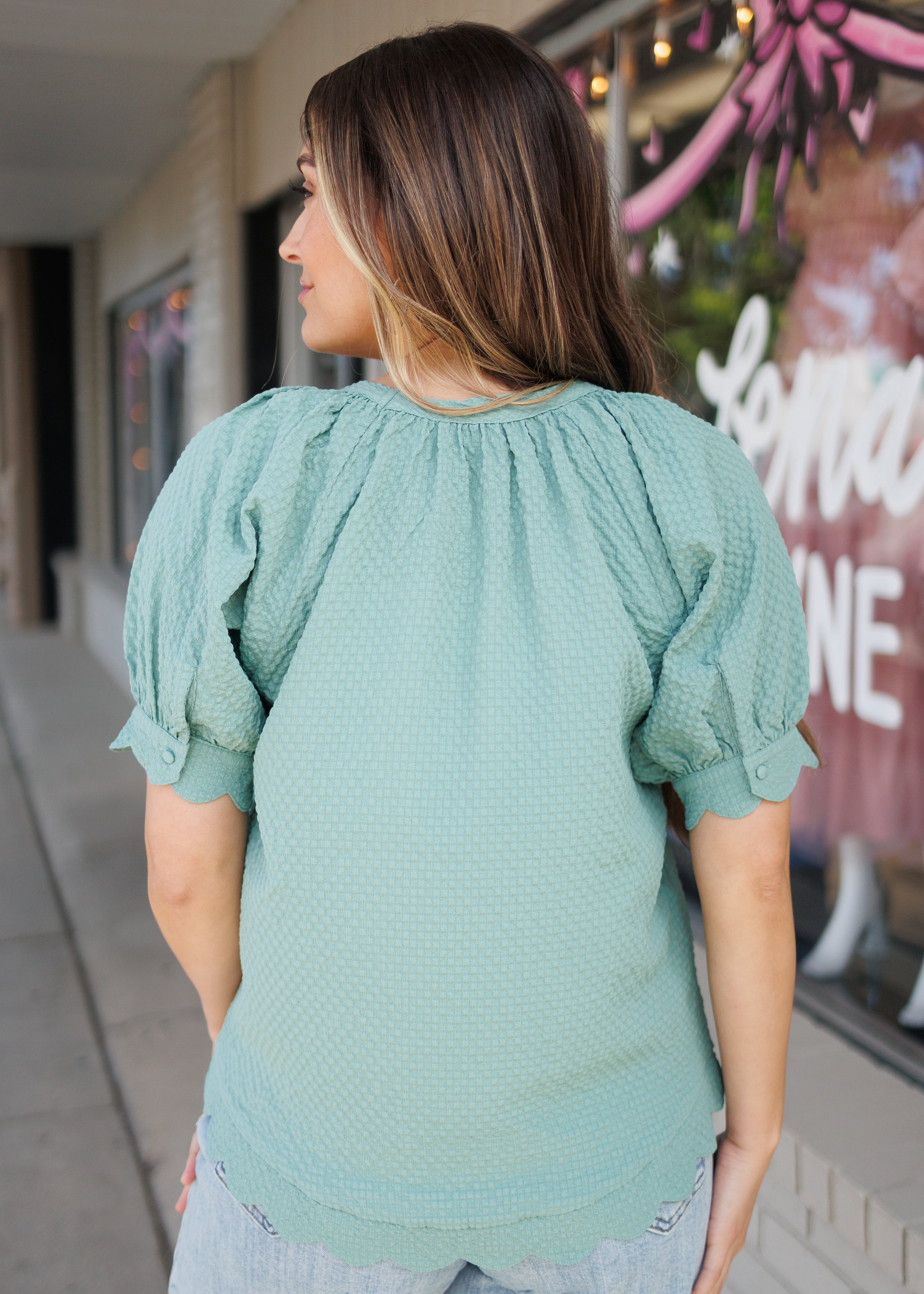 Gracie Deep Sage Textured Top