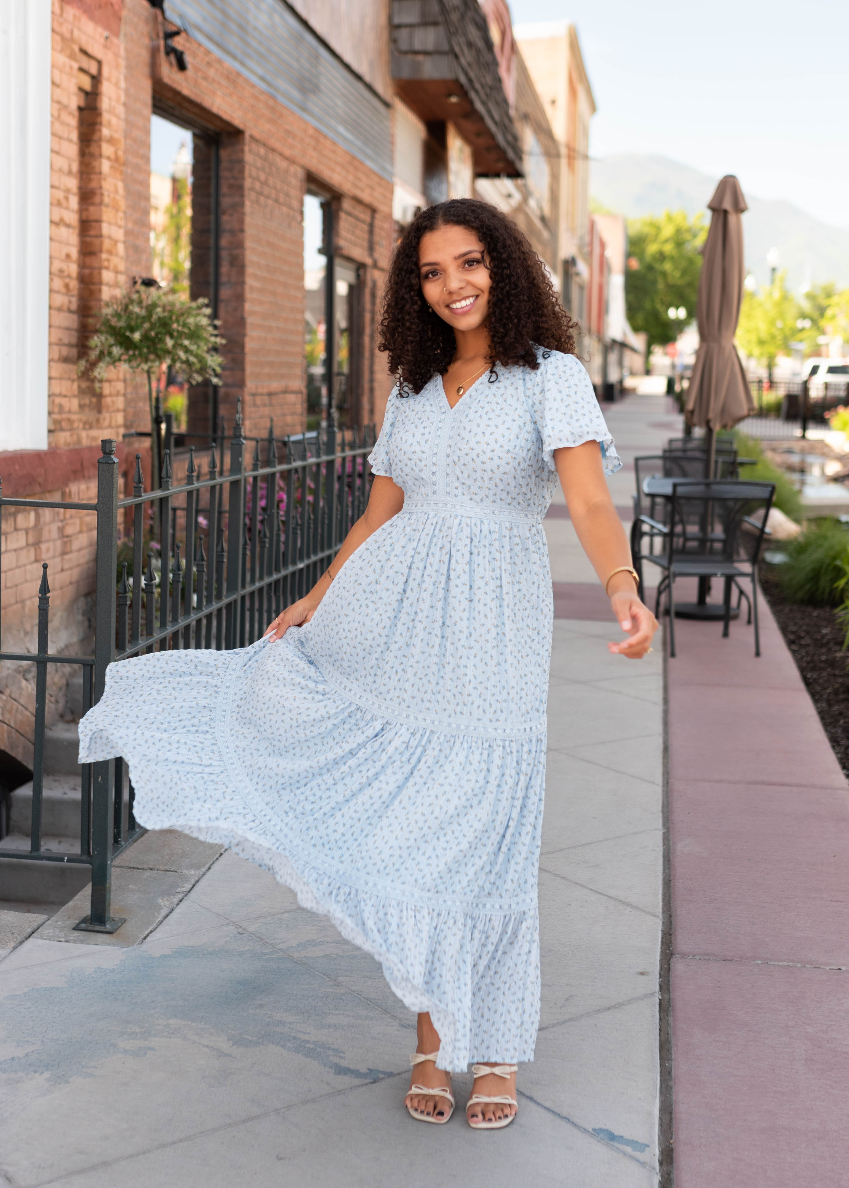Lena & Lou Hadley Blue and Yellow Floral Lace Dress