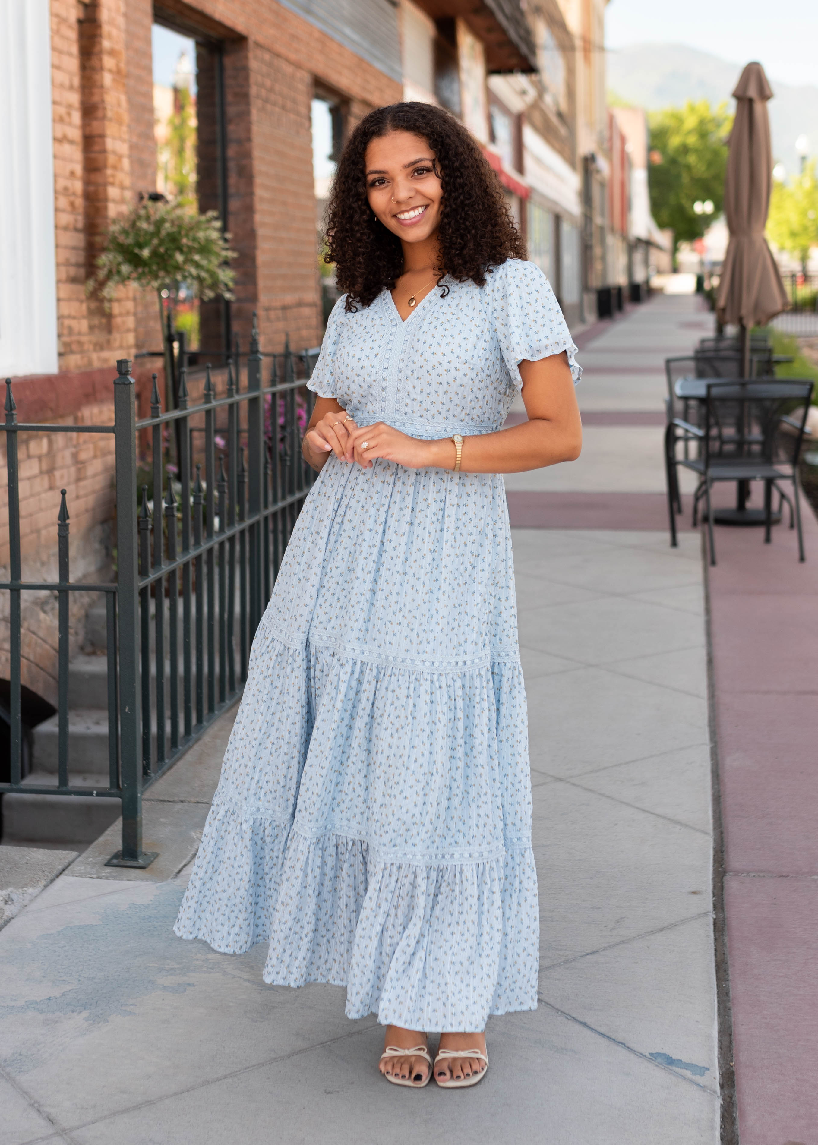 Lena & Lou Hadley Blue and Yellow Floral Lace Dress