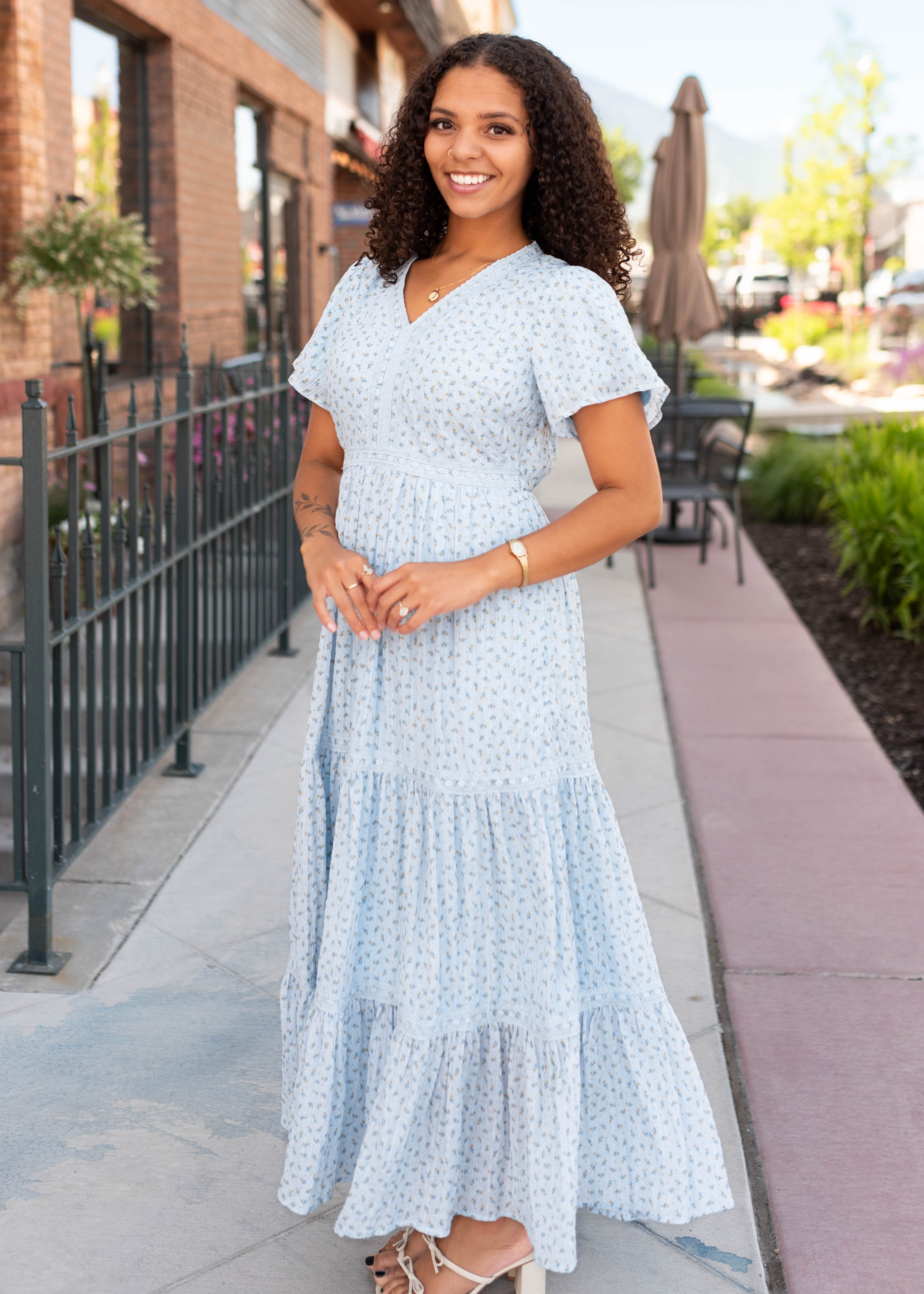 Lena & Lou Hadley Blue and Yellow Floral Lace Dress