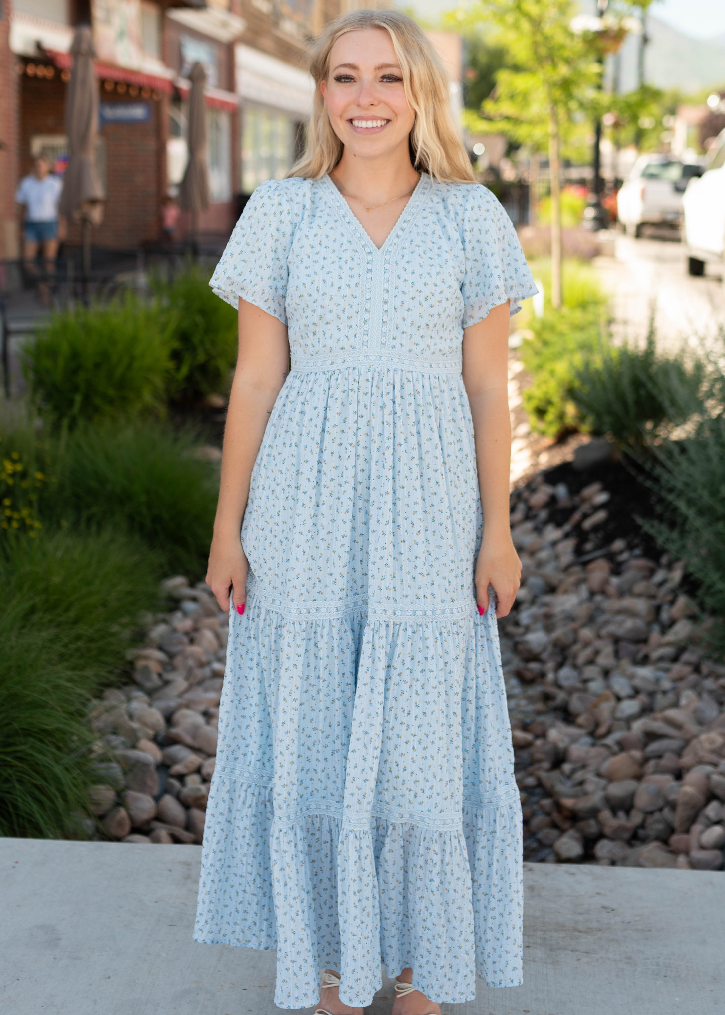 Lena & Lou Hadley Blue and Yellow Floral Lace Dress