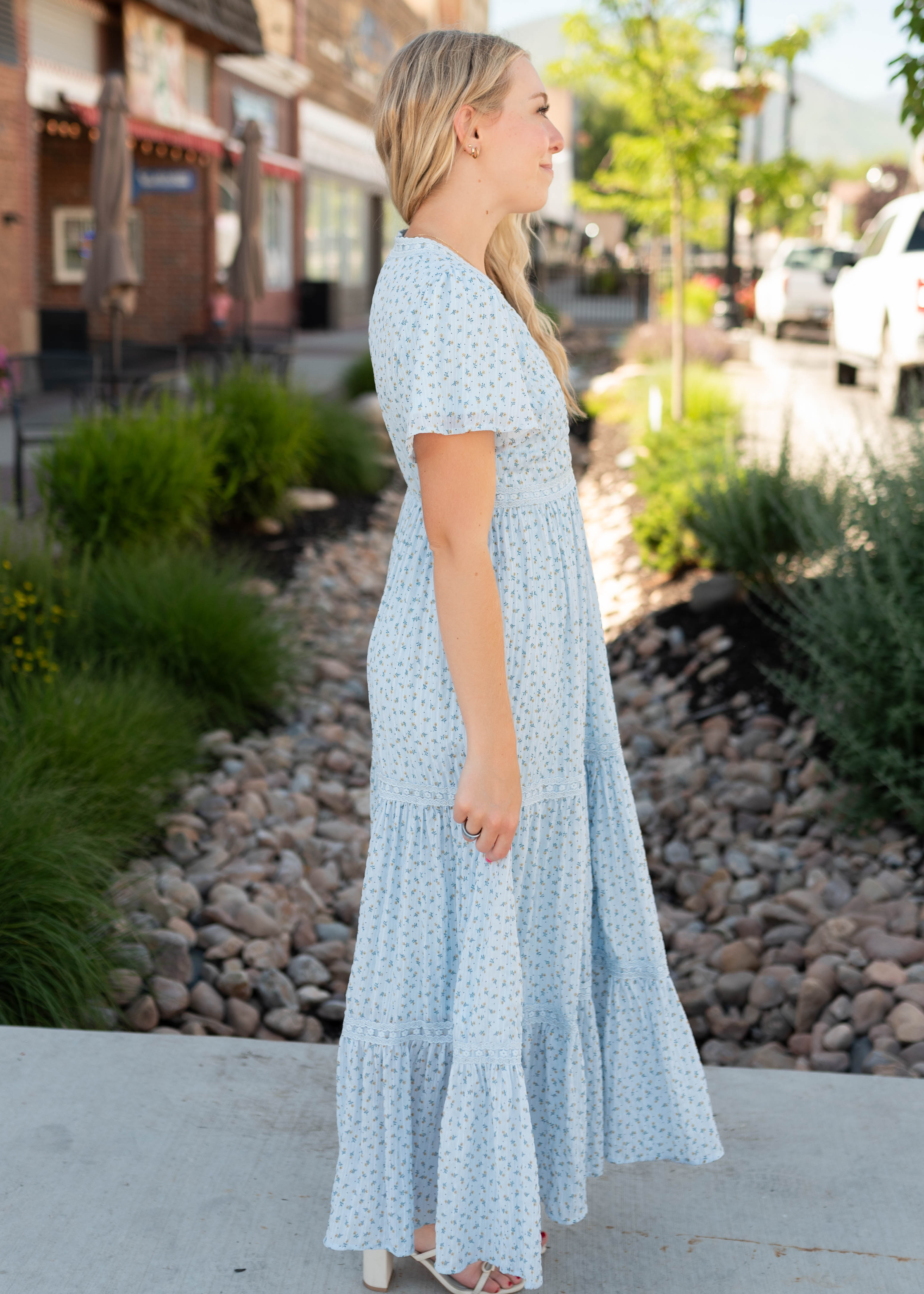 Lena & Lou Hadley Blue and Yellow Floral Lace Dress