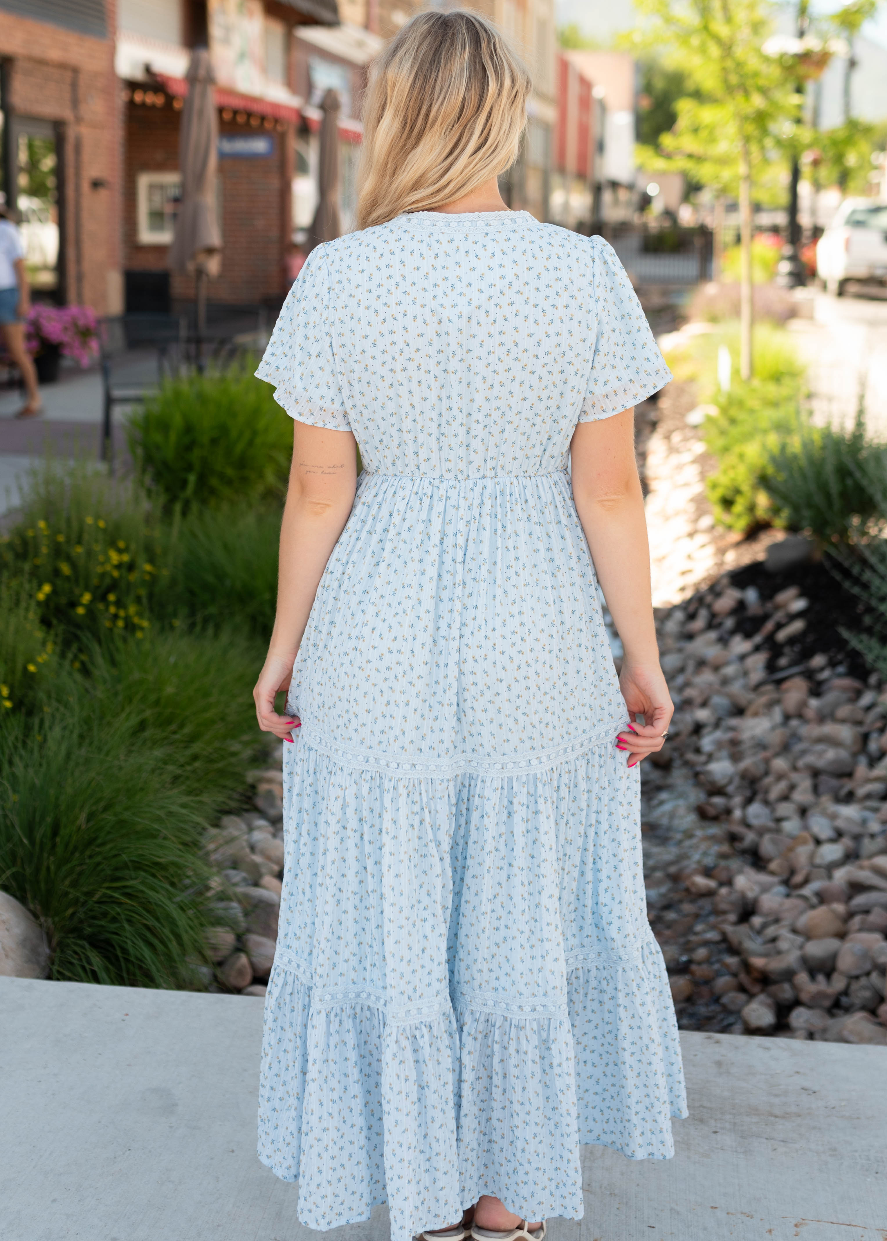 Lena & Lou Hadley Blue and Yellow Floral Lace Dress
