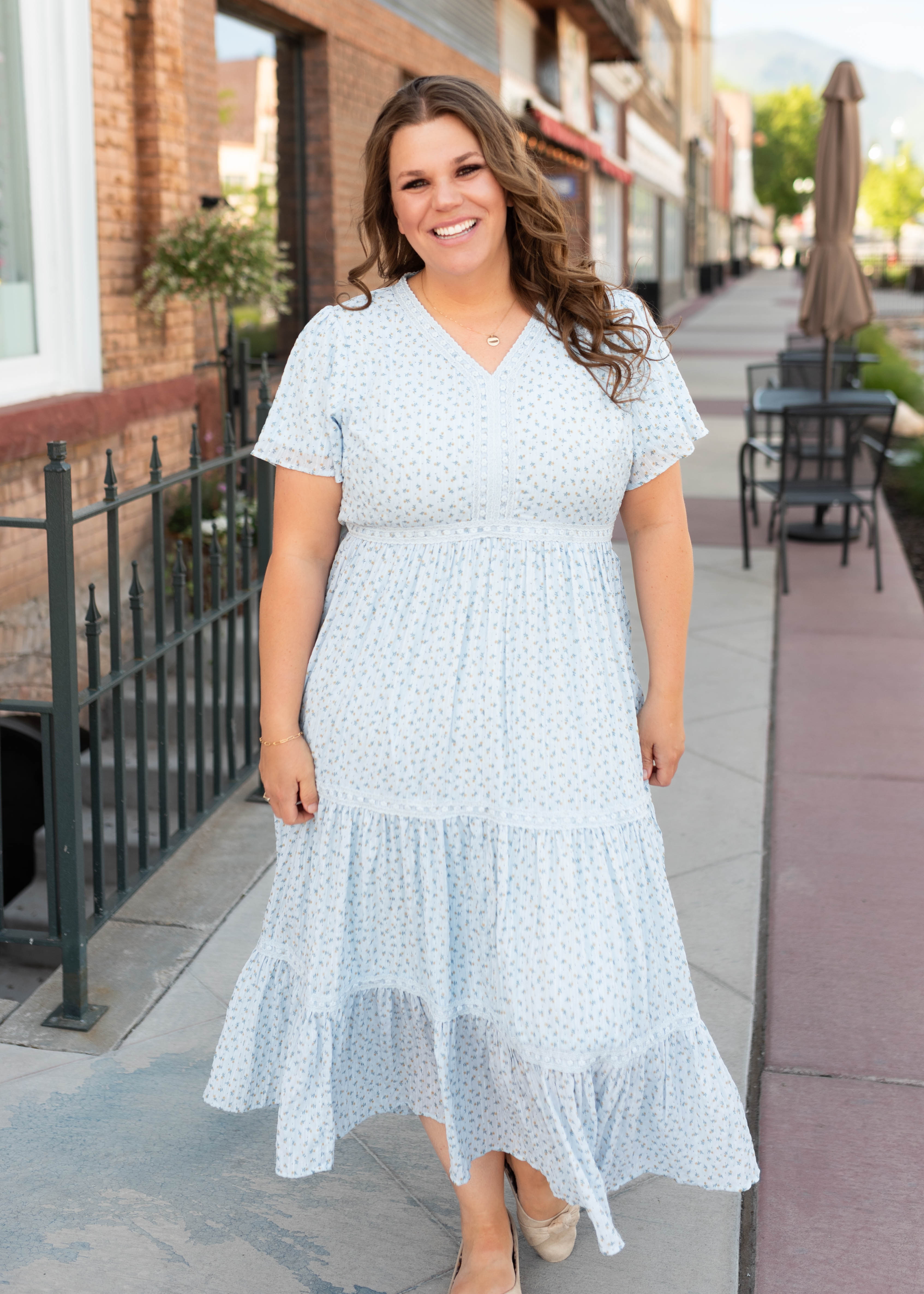 Lena & Lou Hadley Blue and Yellow Floral Lace Dress