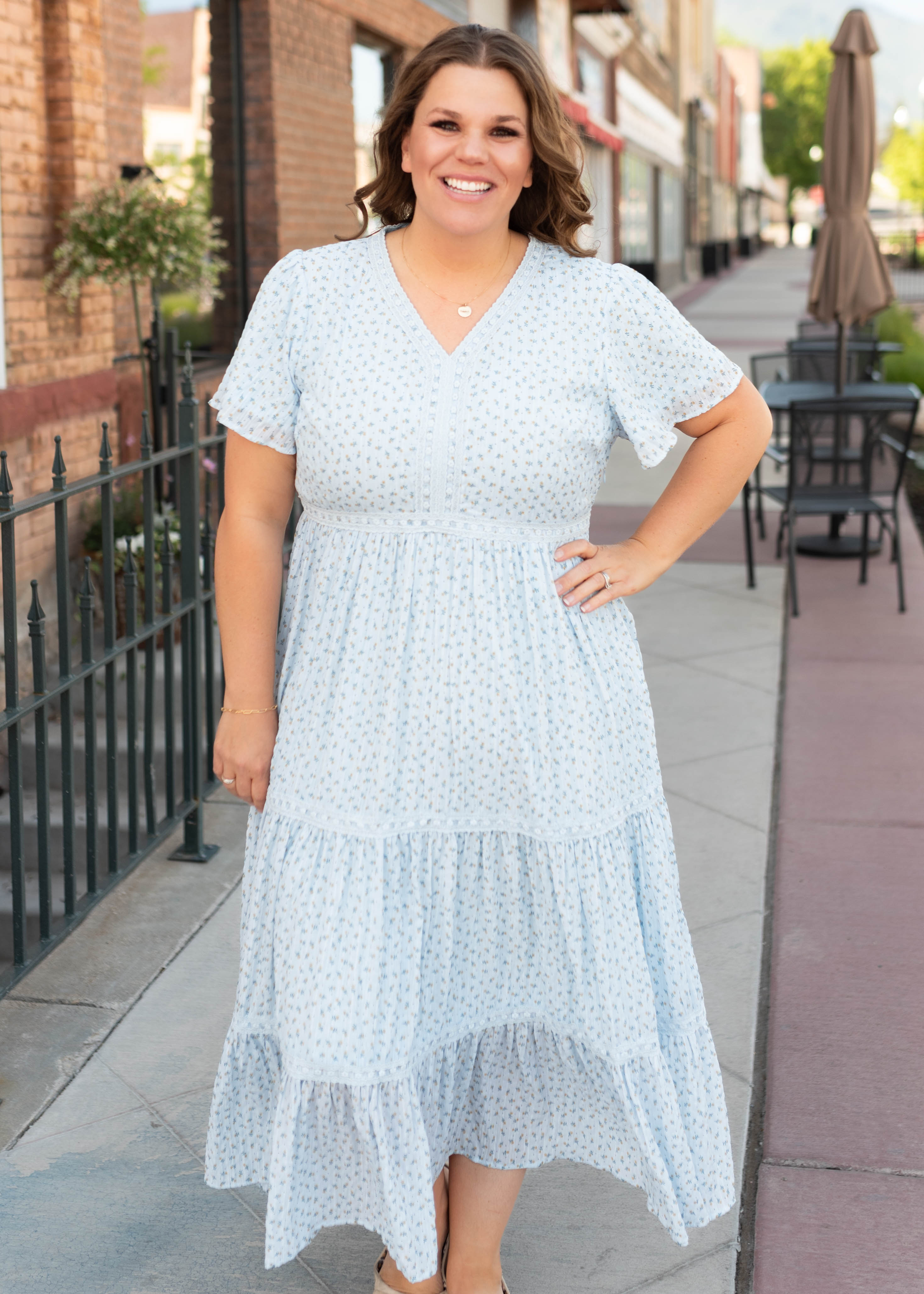 Lena & Lou Hadley Blue and Yellow Floral Lace Dress