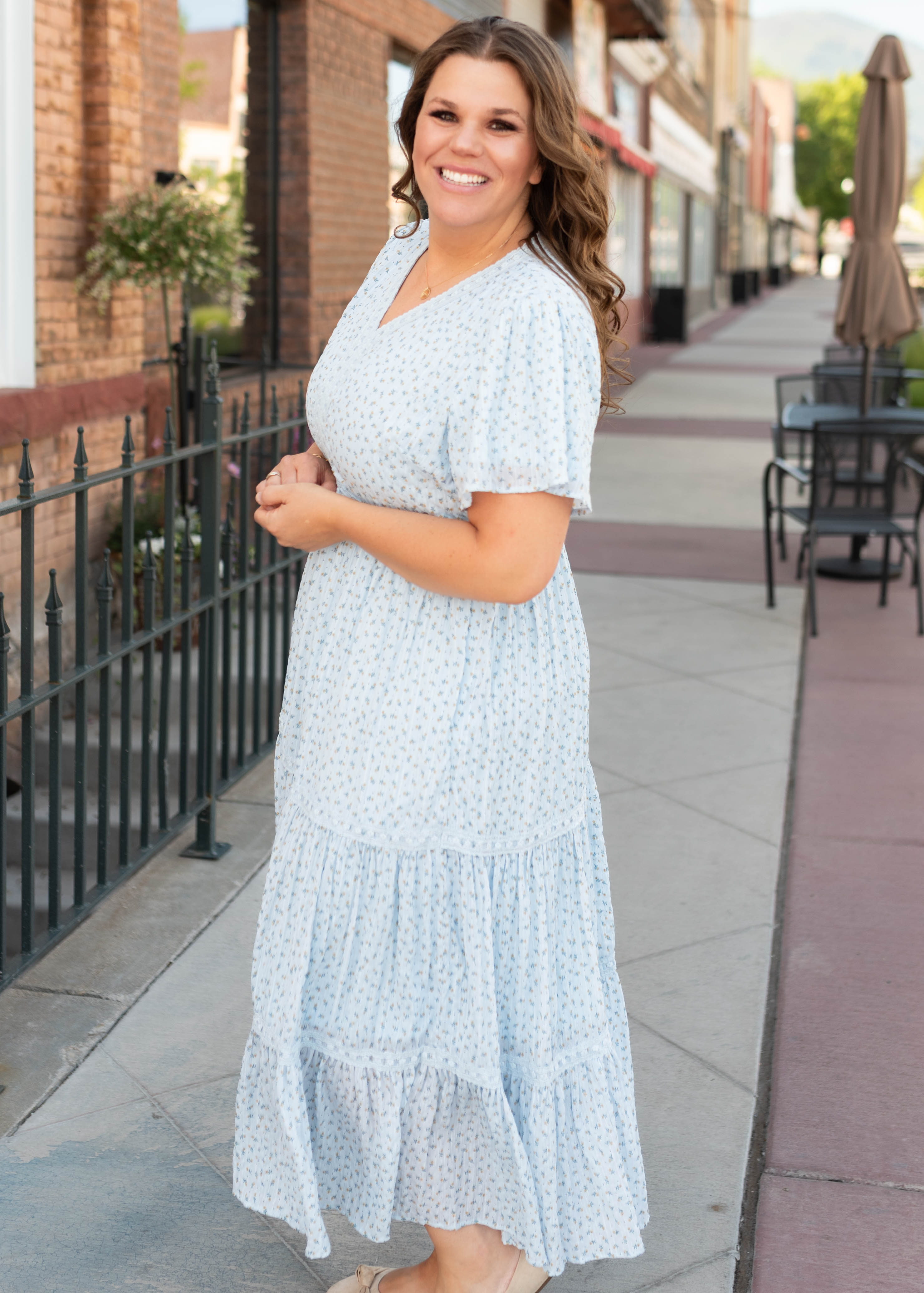 Lena & Lou Hadley Blue and Yellow Floral Lace Dress