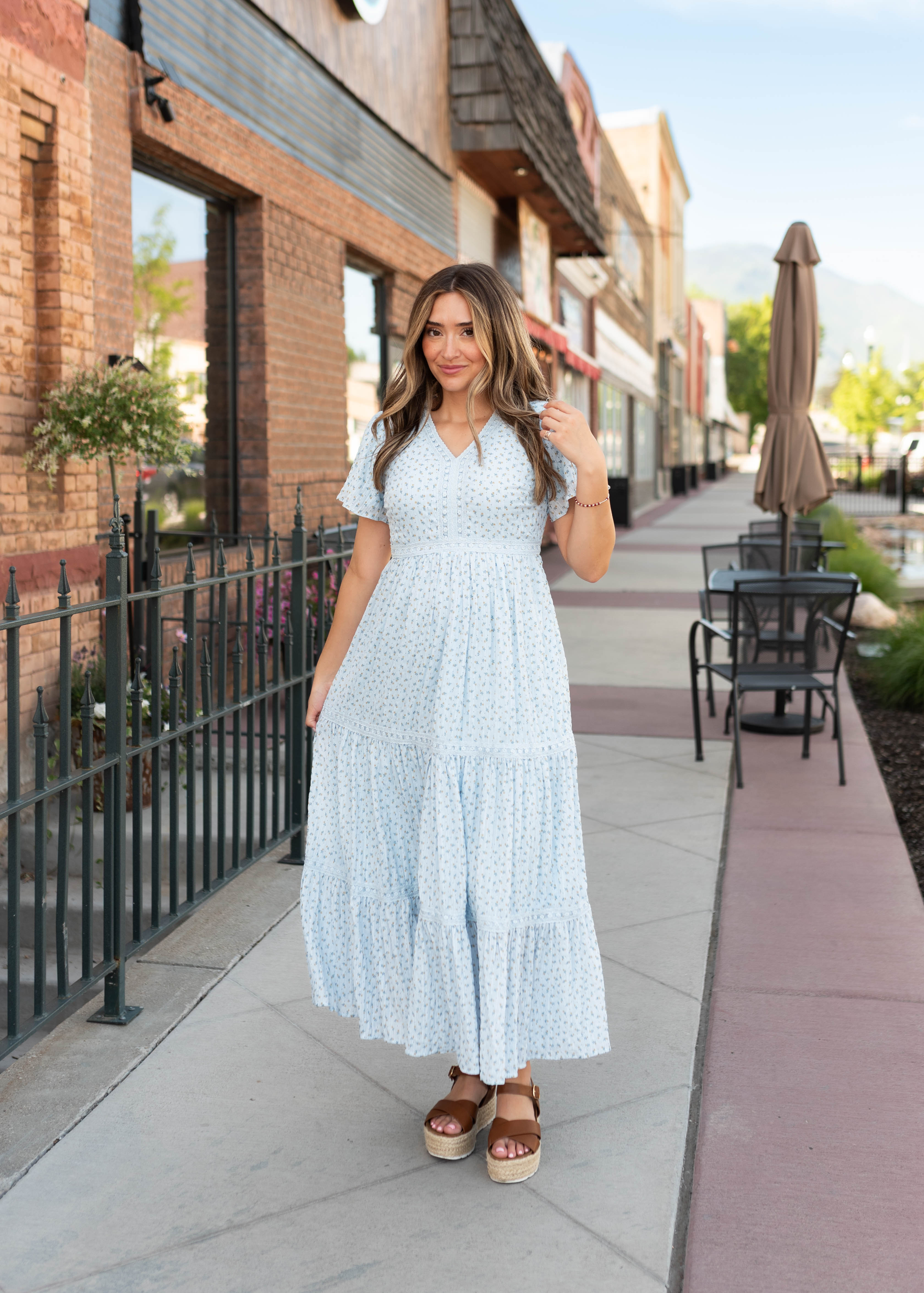 Lena & Lou Hadley Blue and Yellow Floral Lace Dress