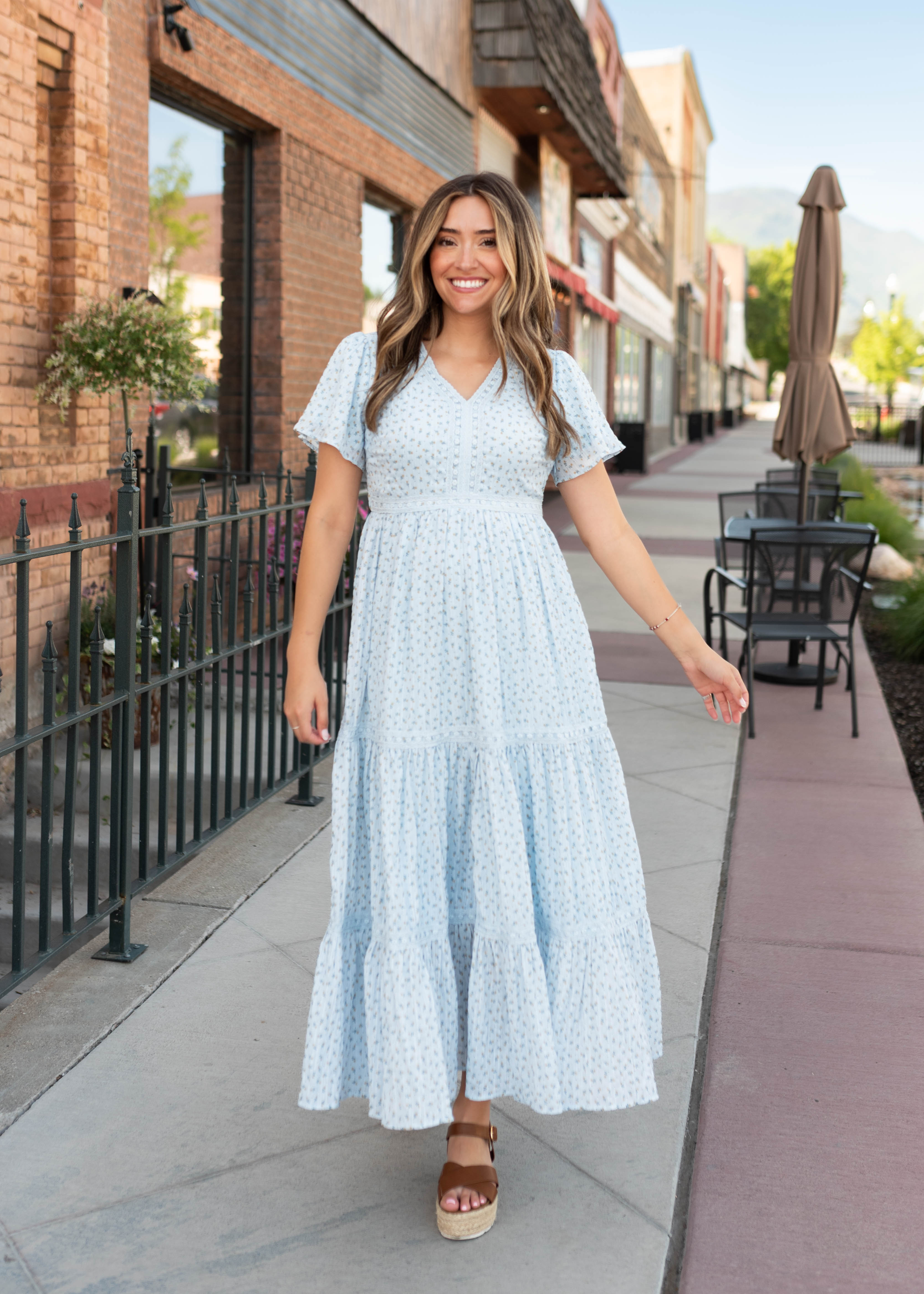 Lena & Lou Hadley Blue and Yellow Floral Lace Dress