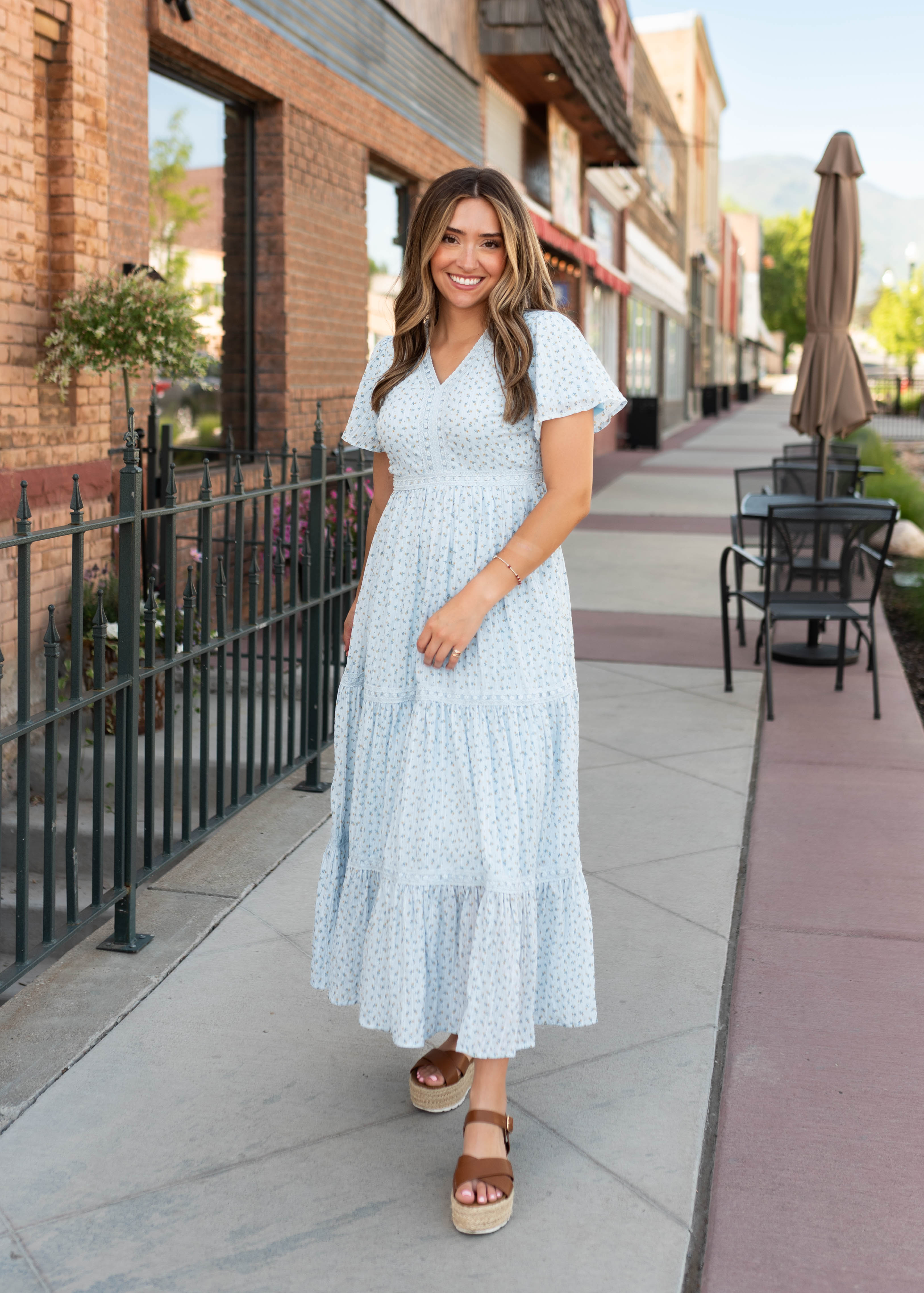 Lena & Lou Hadley Blue and Yellow Floral Lace Dress