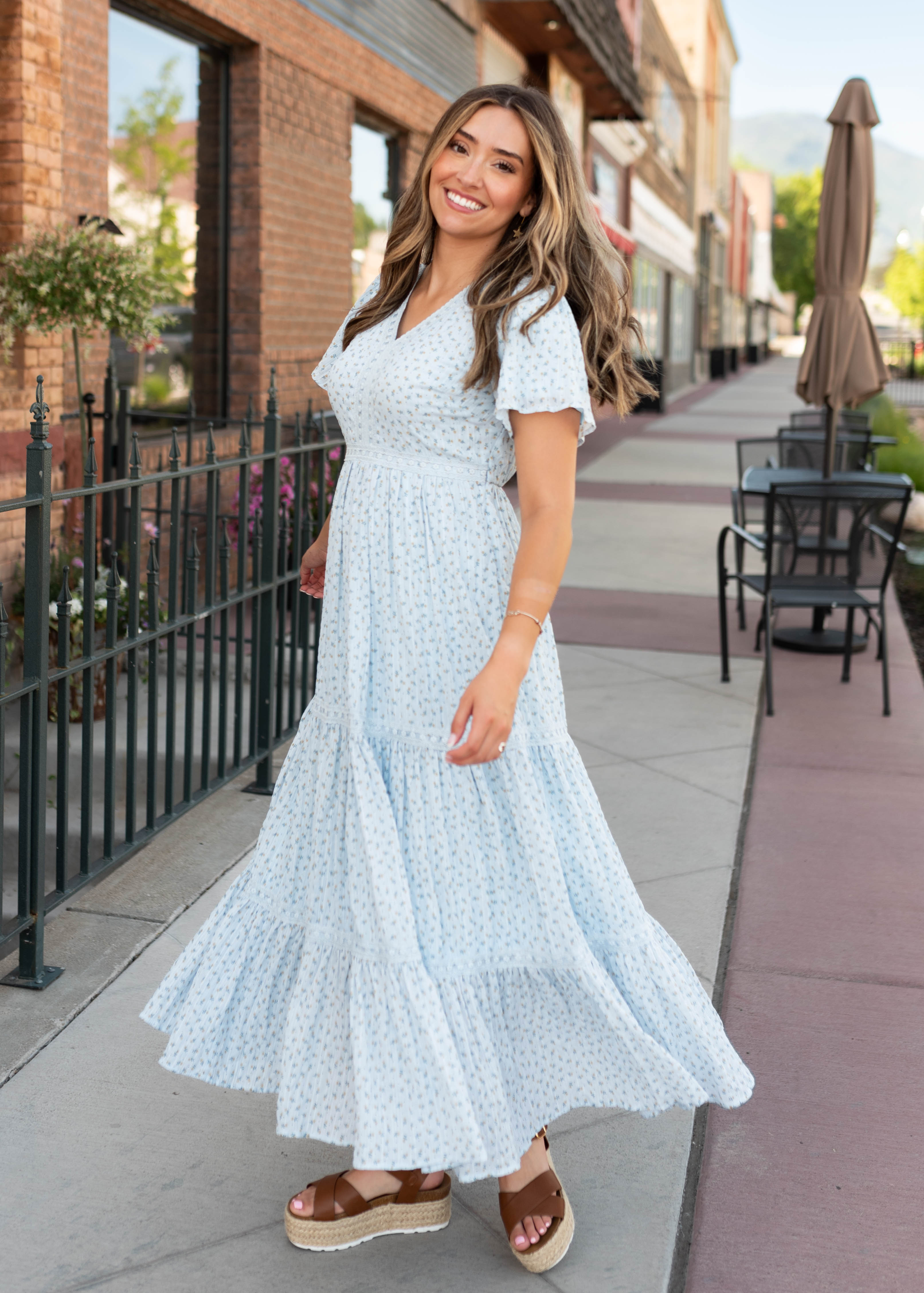 Lena & Lou Hadley Blue and Yellow Floral Lace Dress