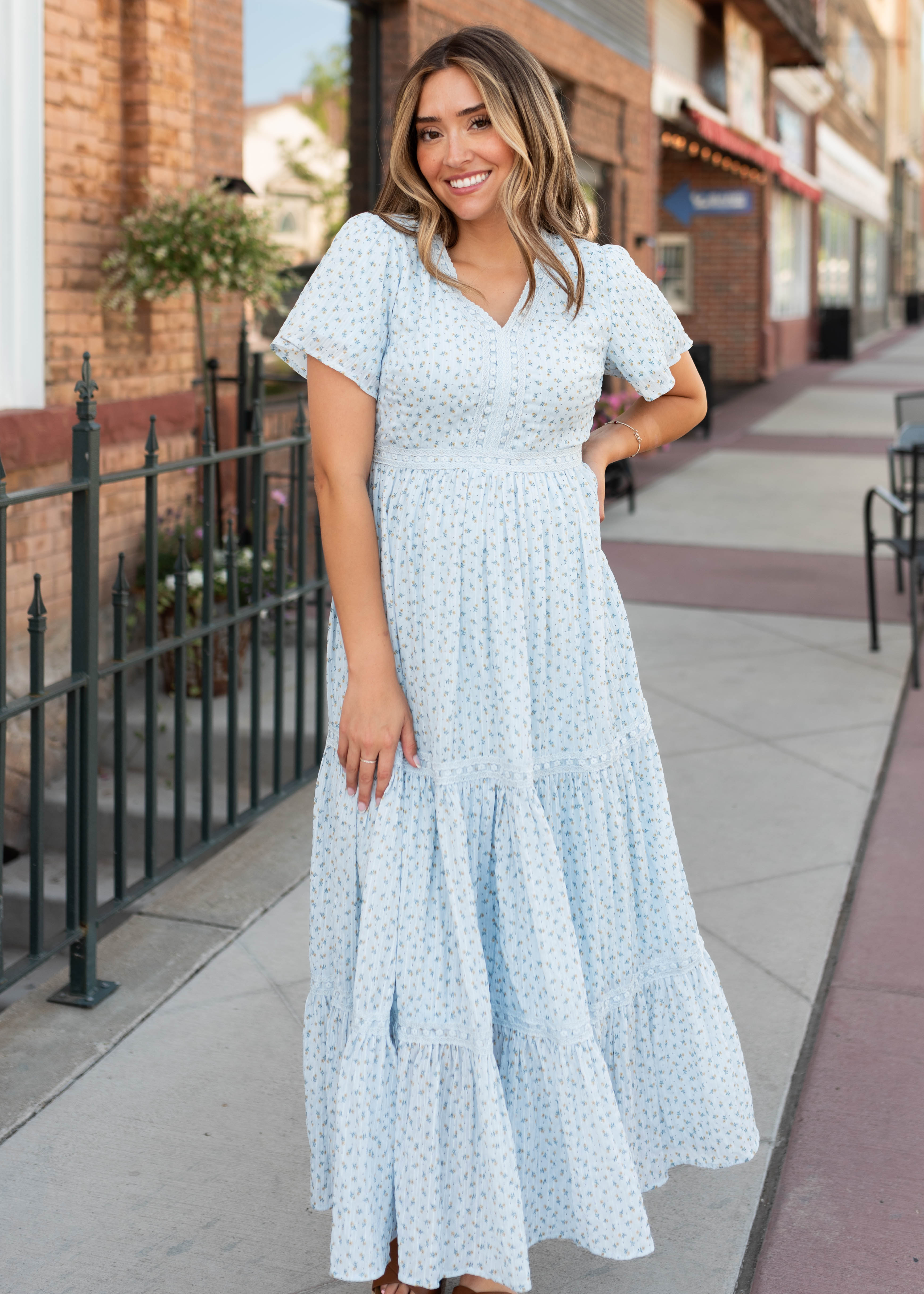 Lena & Lou Hadley Blue and Yellow Floral Lace Dress