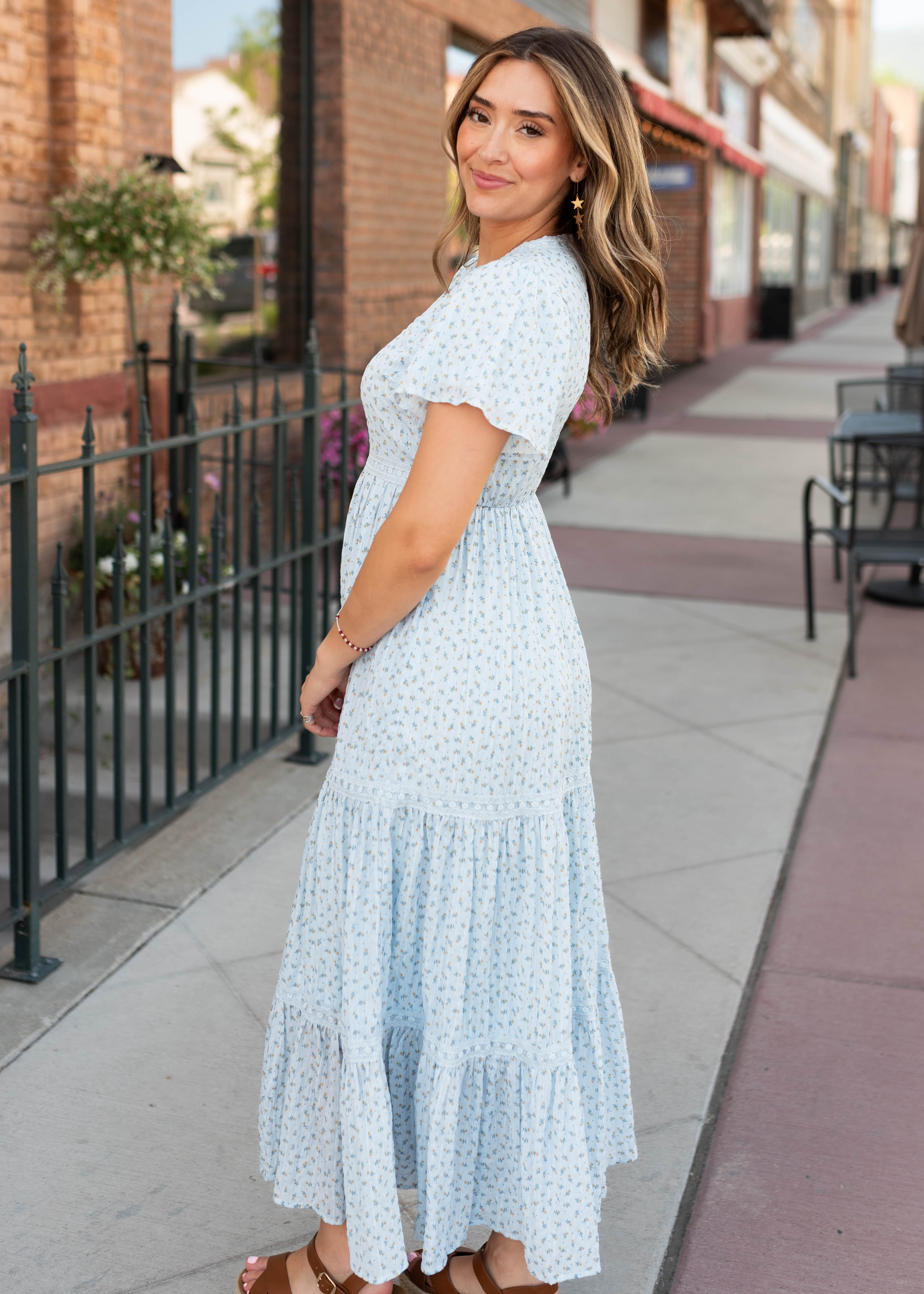 Lena & Lou Hadley Blue and Yellow Floral Lace Dress