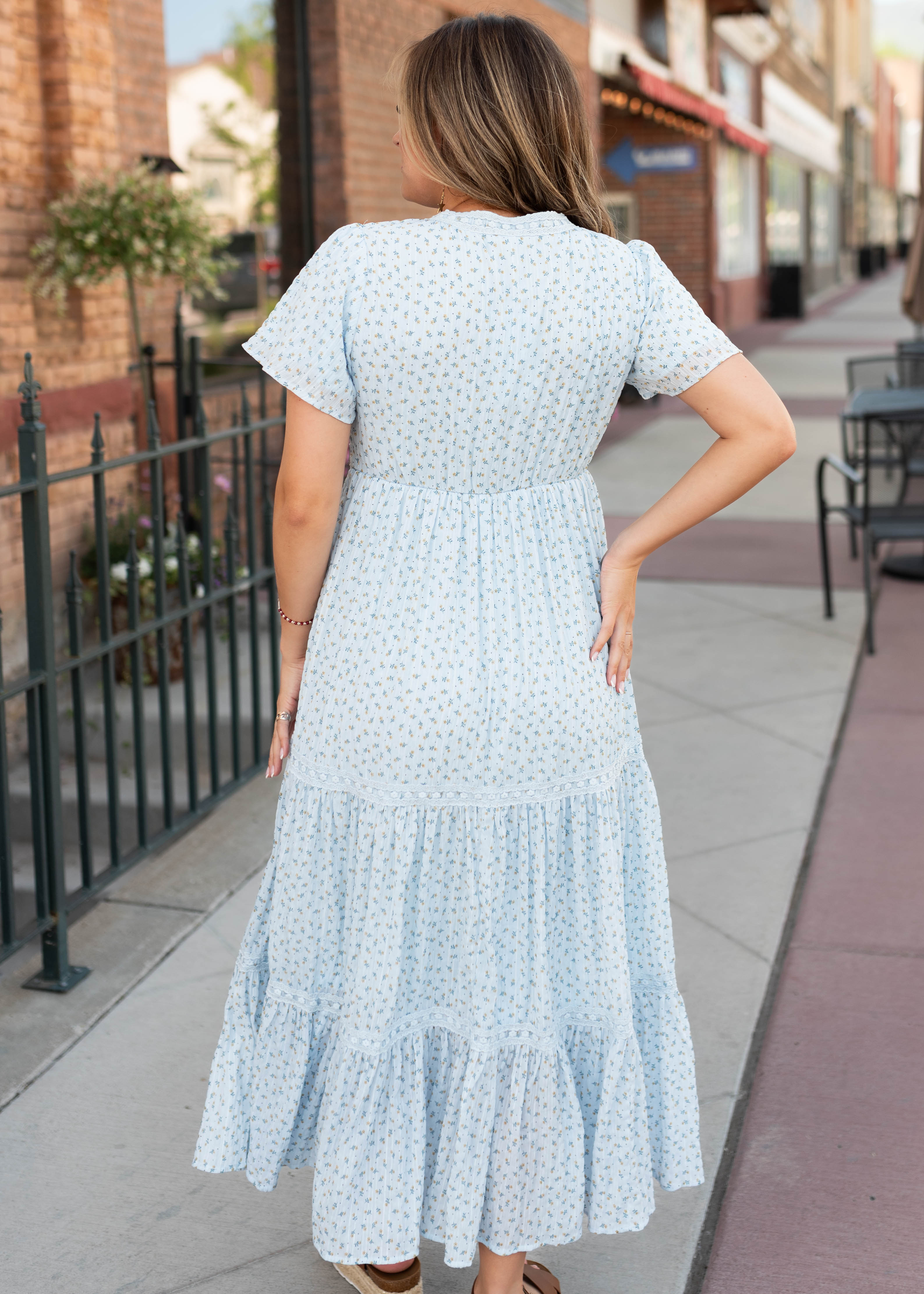 Lena & Lou Hadley Blue and Yellow Floral Lace Dress