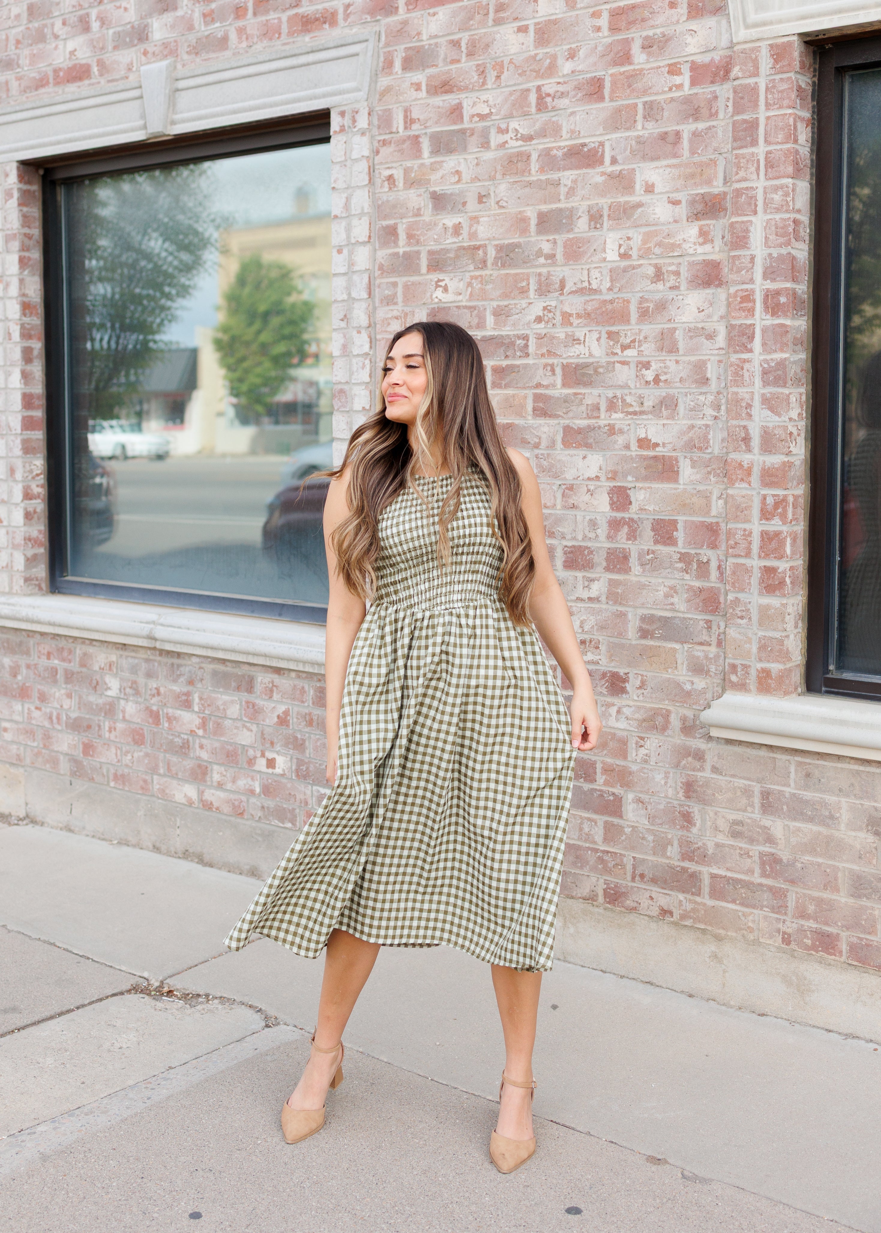 Hadley Olive Gingham Dress